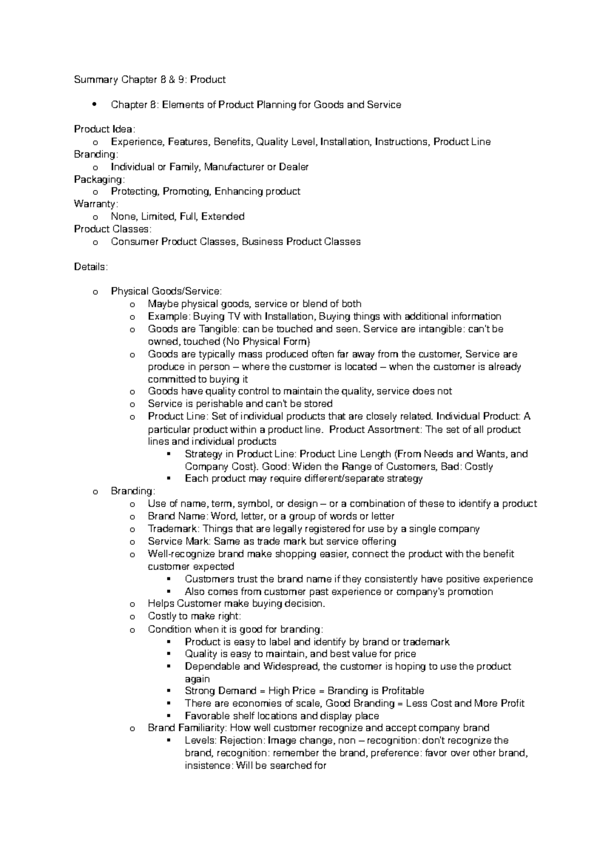 summary-marketing-lecture-notes-1-5-summary-chapter-8-9-product