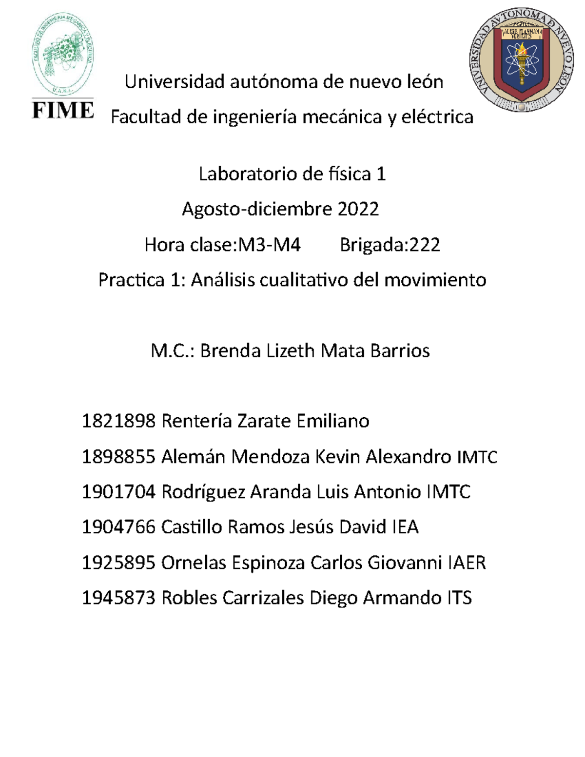 Practica 1 fisica lab - Universidad autónoma de nuevo león Facultad de ...