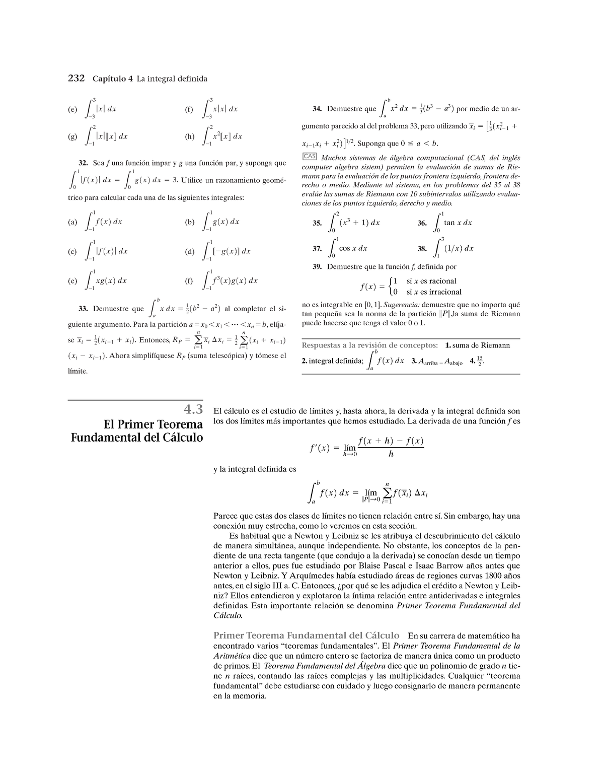 3 Primer Teorema Fundamental Del Calculo 232 Capítulo 4 La Integral Definida E F G H 4846