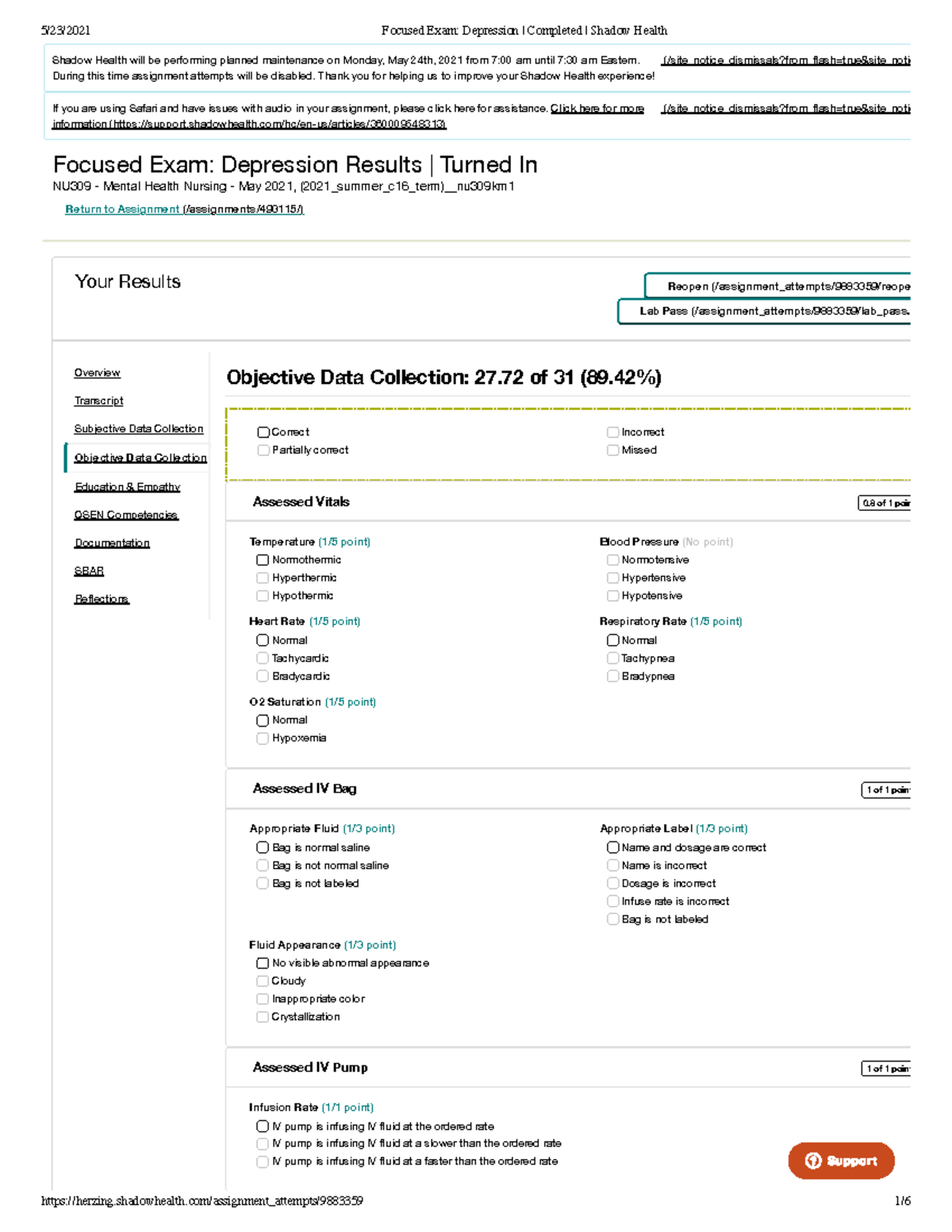 Focused Exam Depression Completed Shadow Health Focused Exam