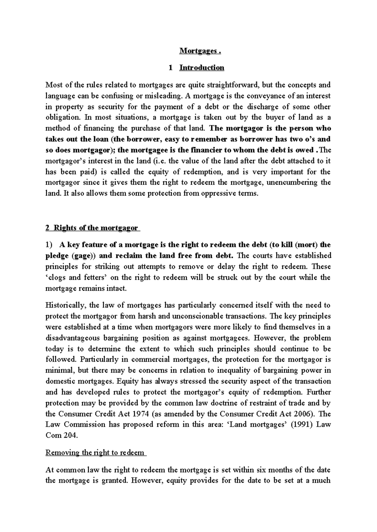 Mortgages Final - lecture notes for your reference and revising ...