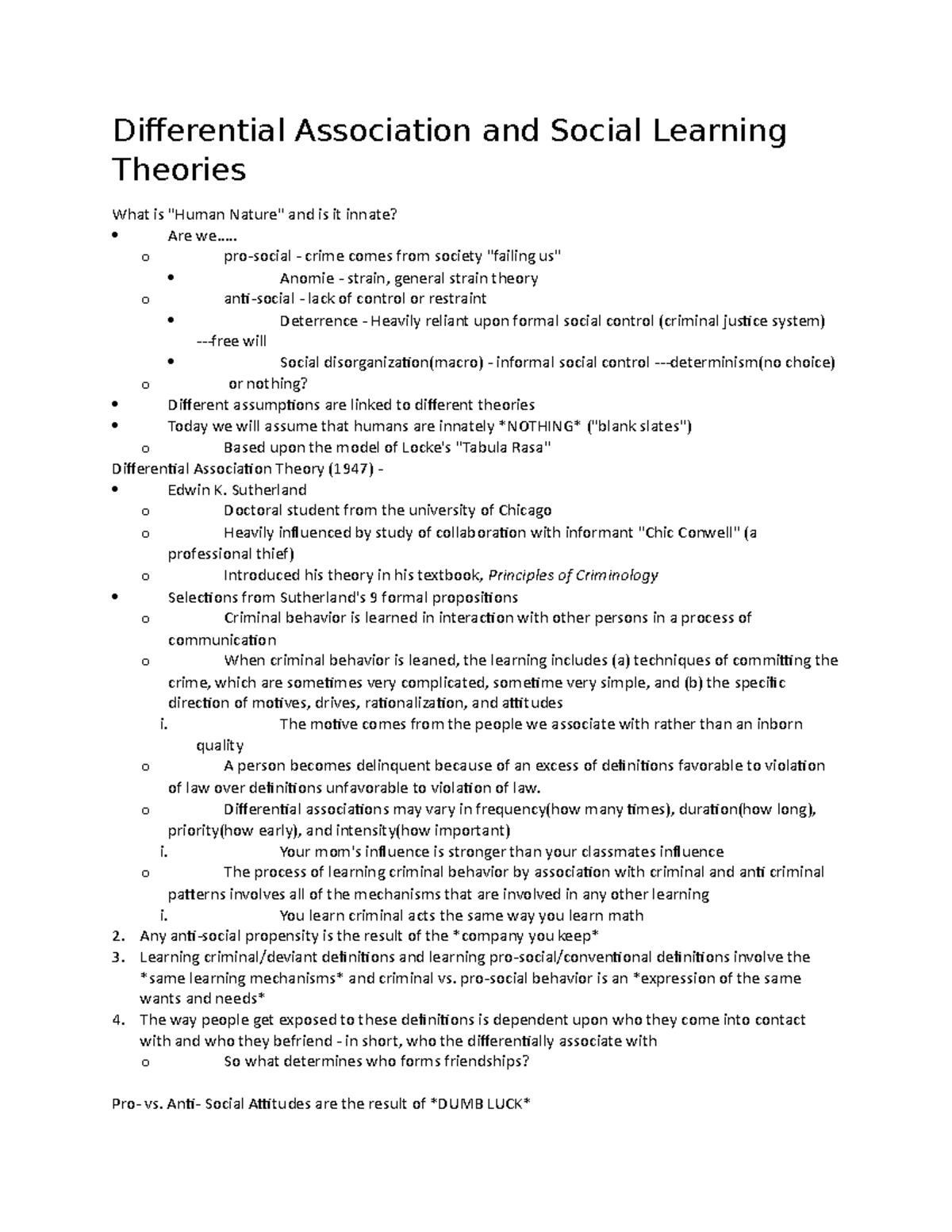 Differential Association and Social Learning Theories Sutherland o