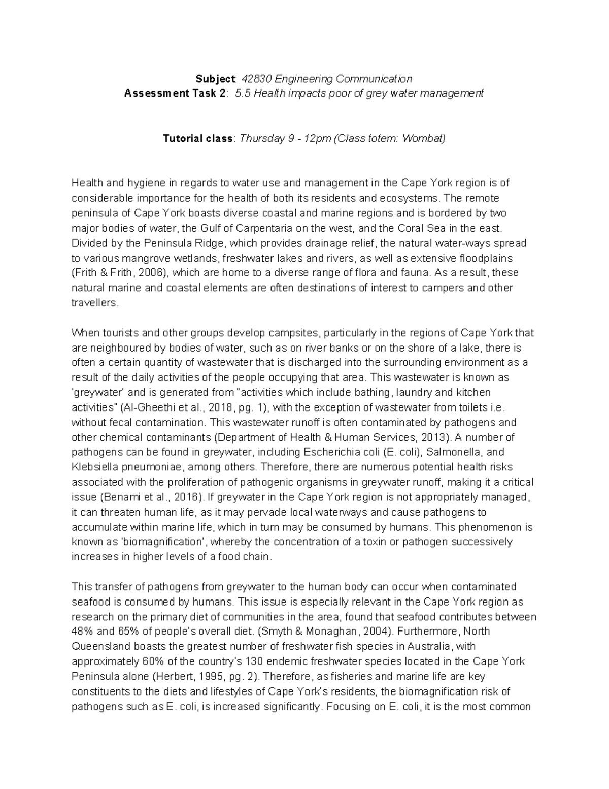 Engineering Communications Task 2 - Student ID: 13900598 Subject ...