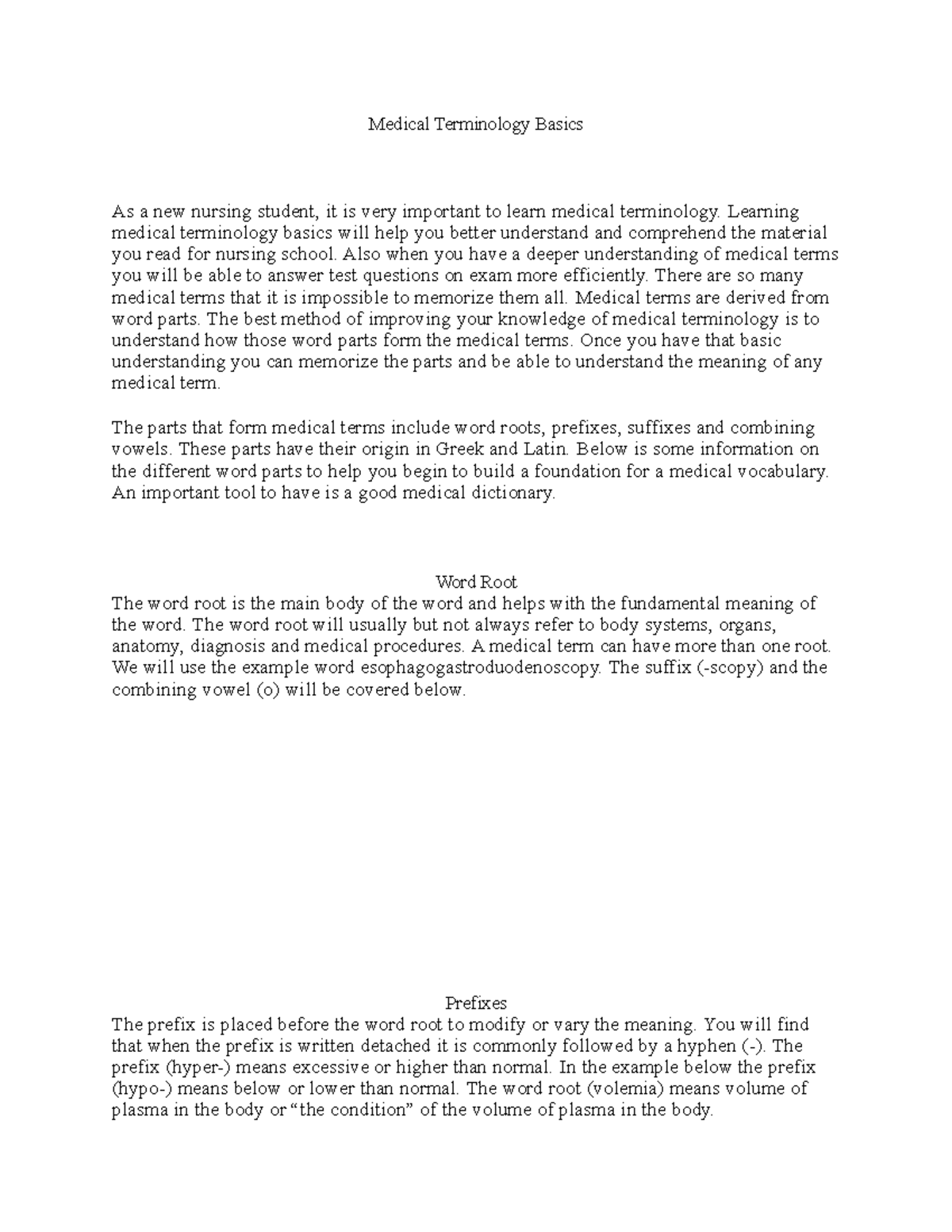 Medical Terminology Basics Learning Medical Terminology Basics Will