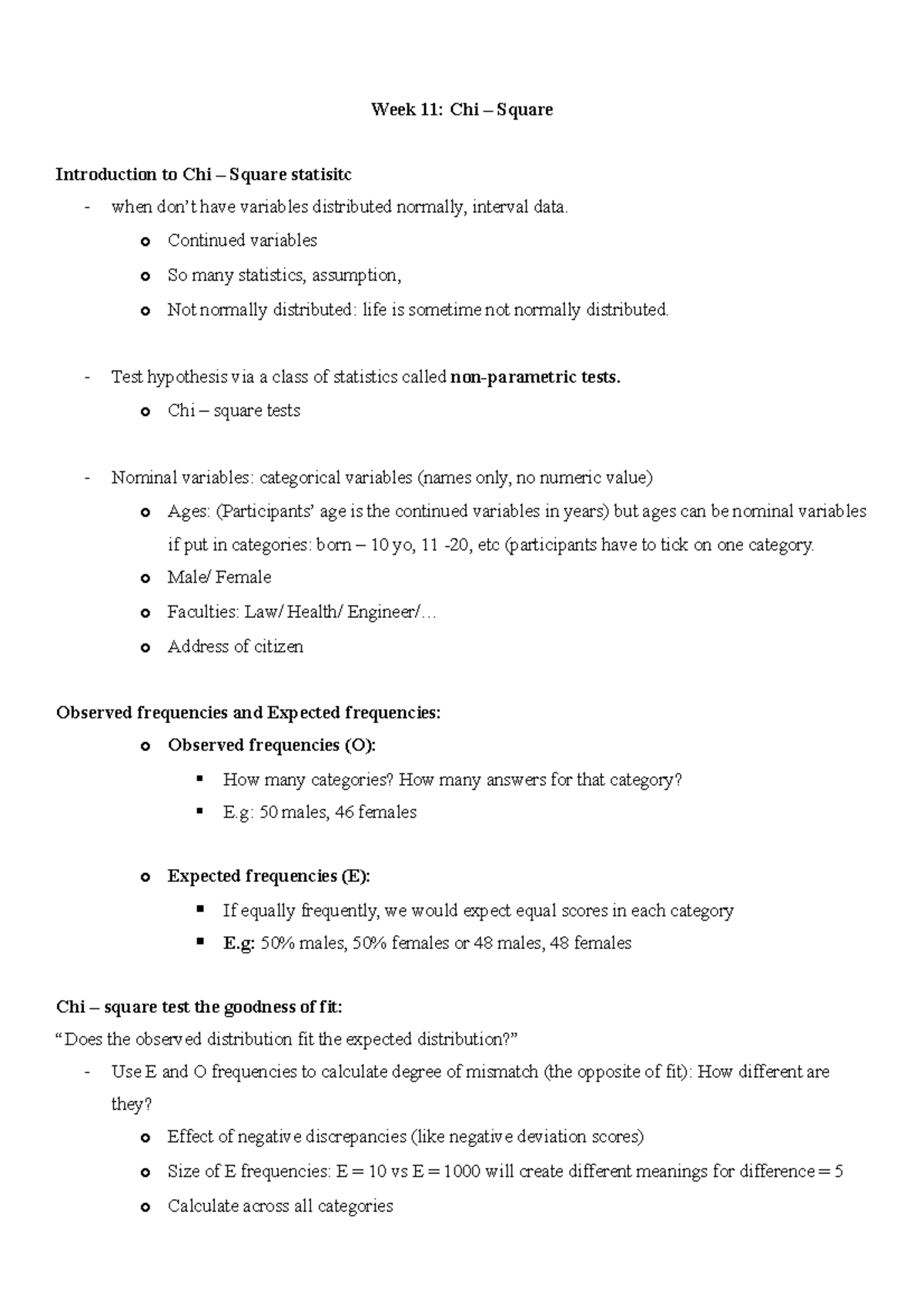 PYB110 Note - Lecture notes 11 - Week 11: Chi – Square Introduction to ...