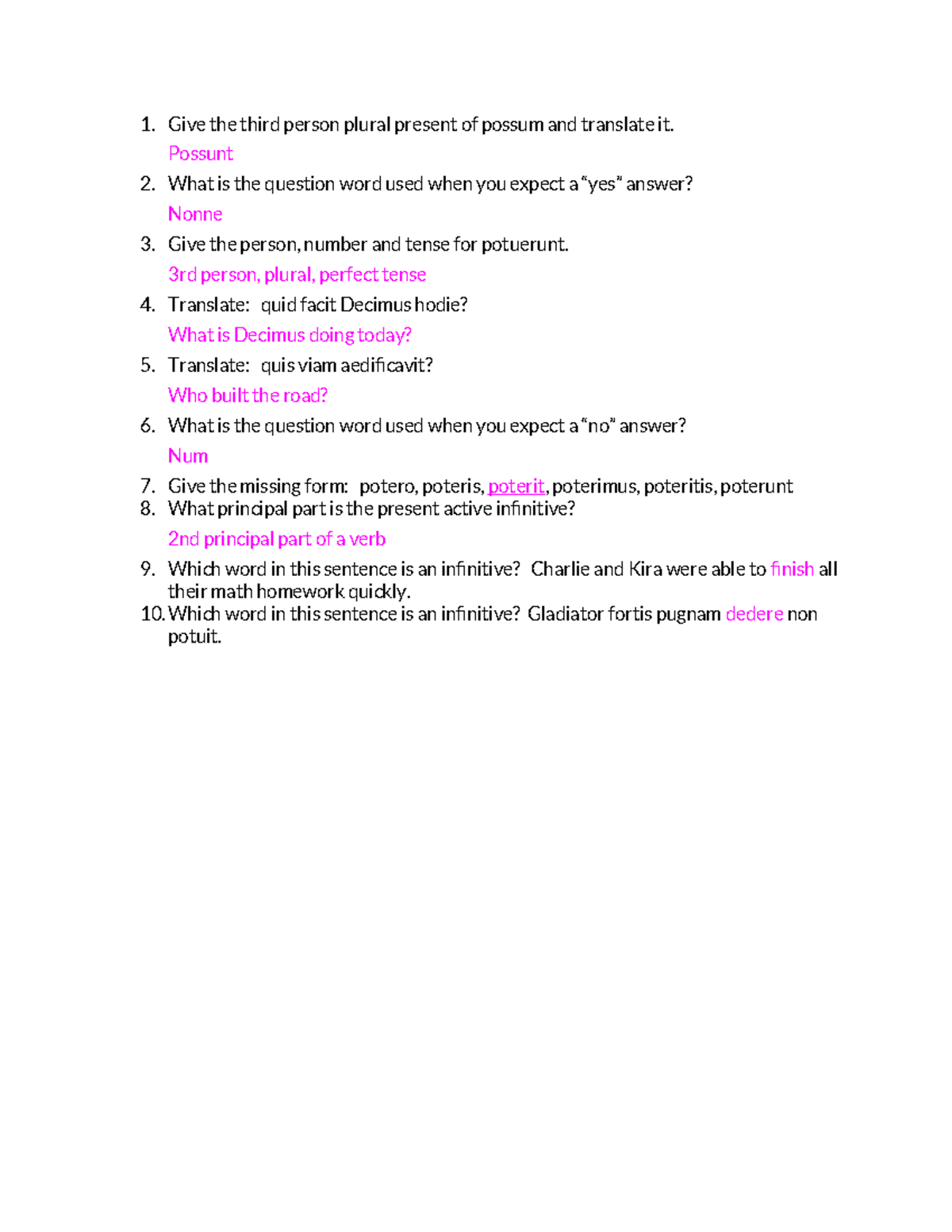 12 RLC - latin 1 assignment I was given and I completed the responses ...