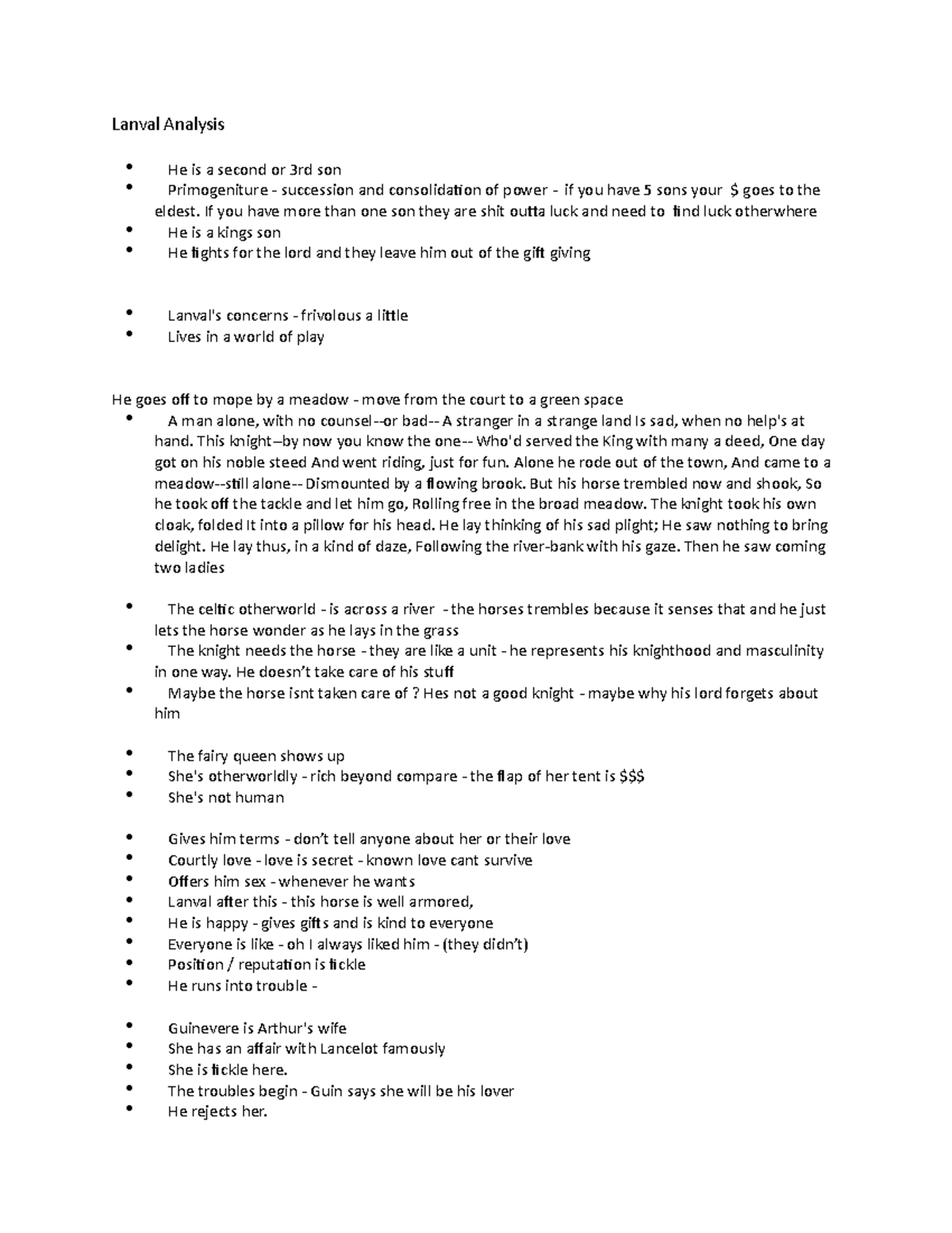 Lanval Analysis Lanval Analysis He is a second or 3rd son