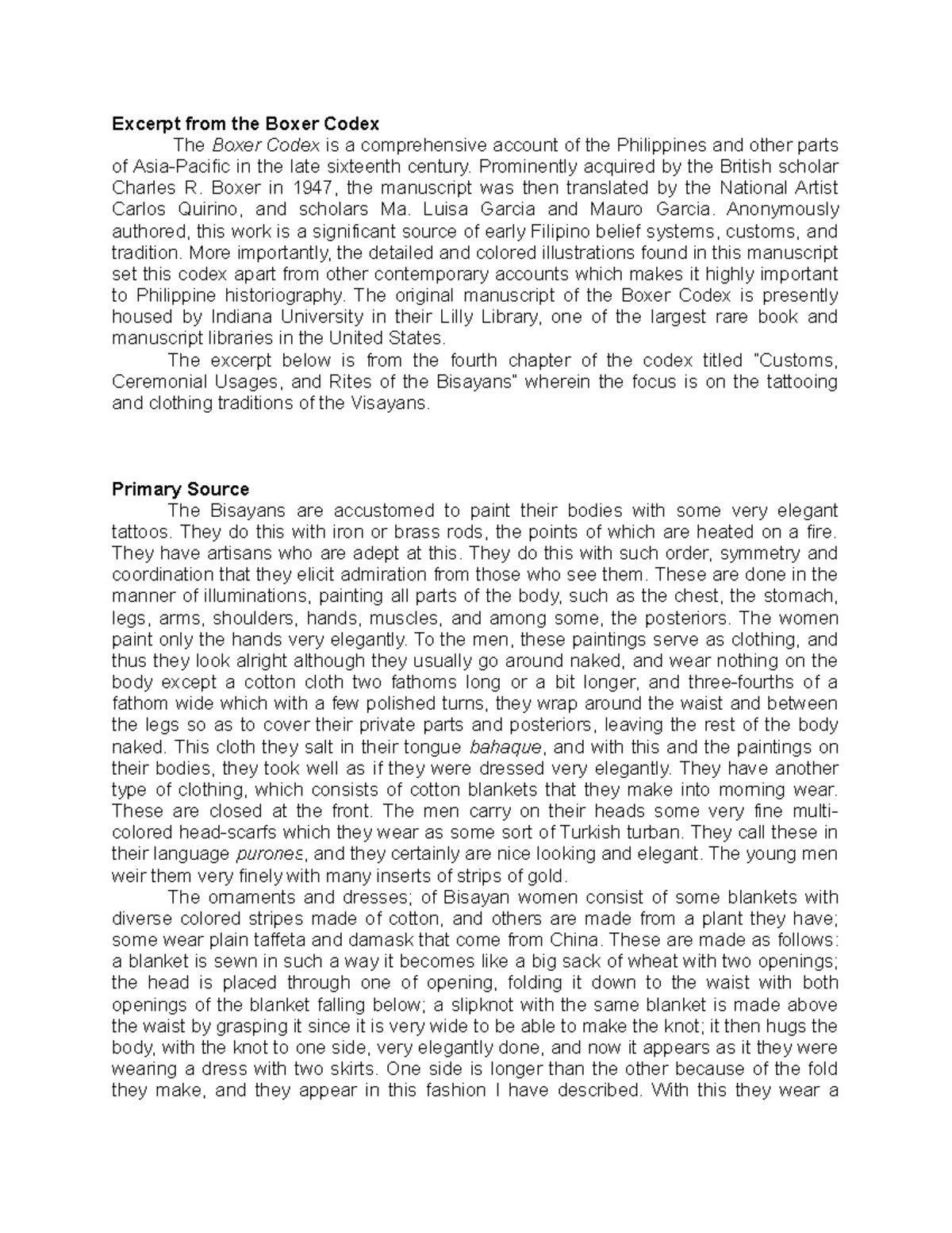 Module 3.3 Excerpt from the Boxer Codex - Excerpt from the Boxer Codex ...