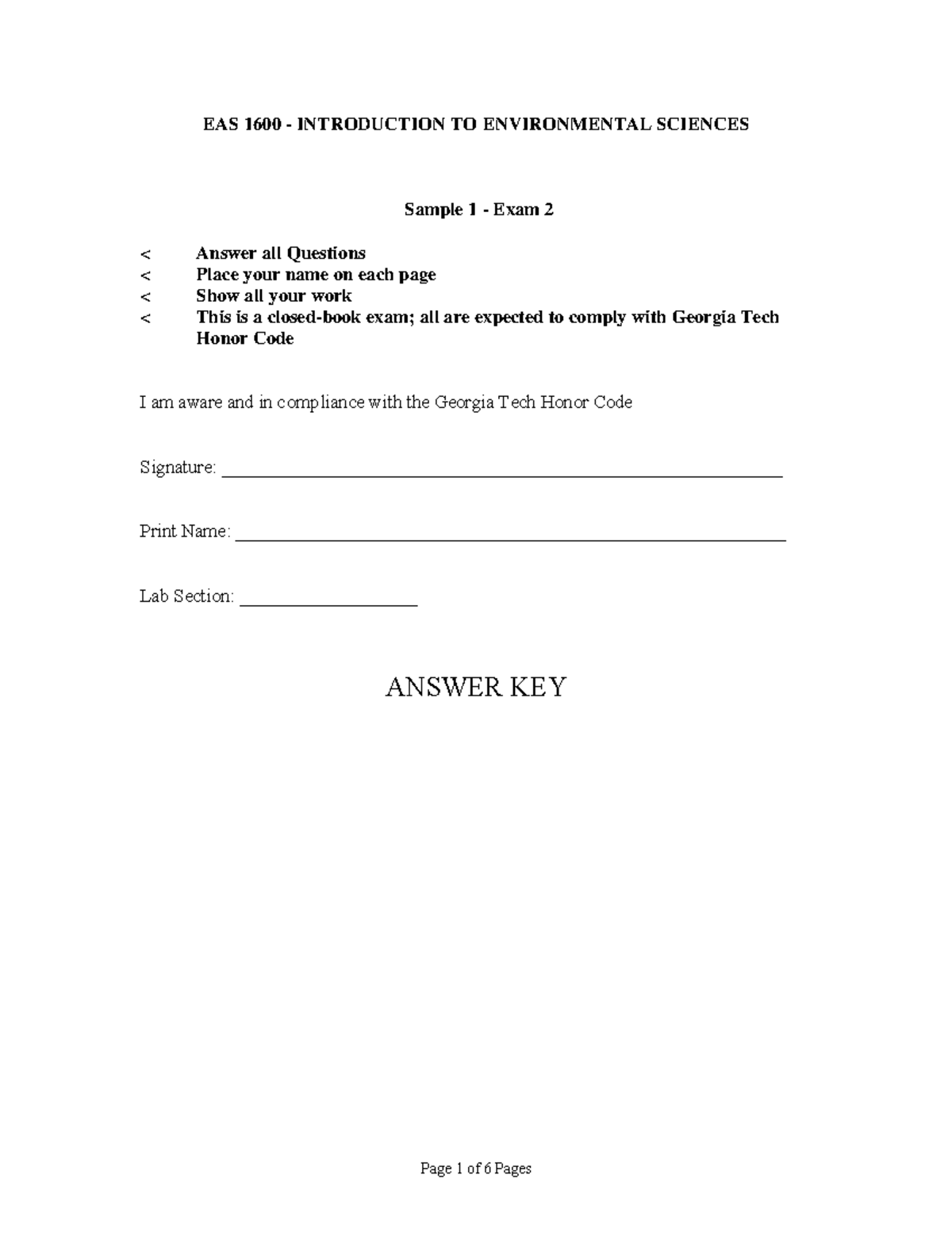 Exam+2-Sample+A - Exam Solutions - EAS 1600 - INTRODUCTION TO ...