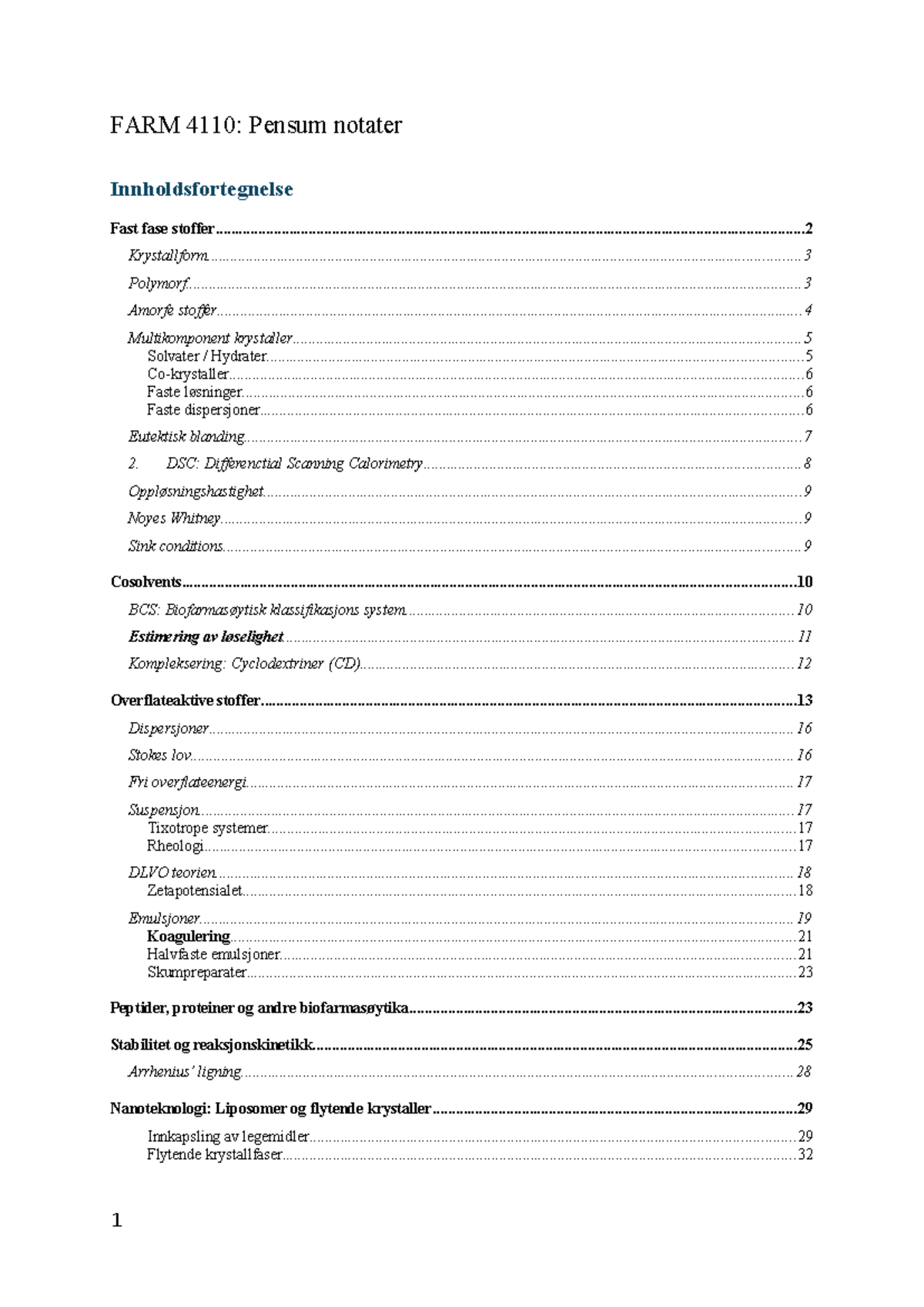 4110 eksamensnotater - Oppsummert forelesningsnotater - FARM 4110 ...