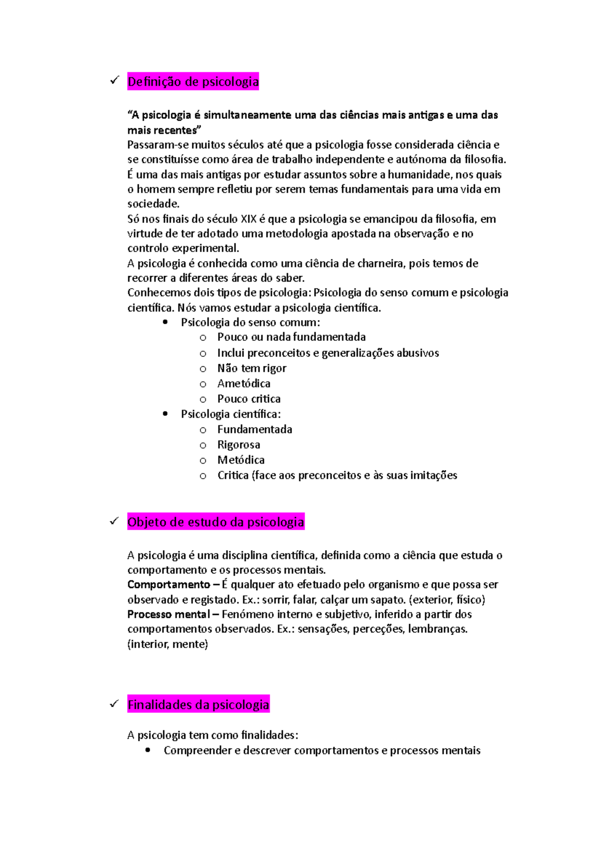 Psicologia - Resumo Global Para O Primeiro Teste. - 12º Ano - Formação ...