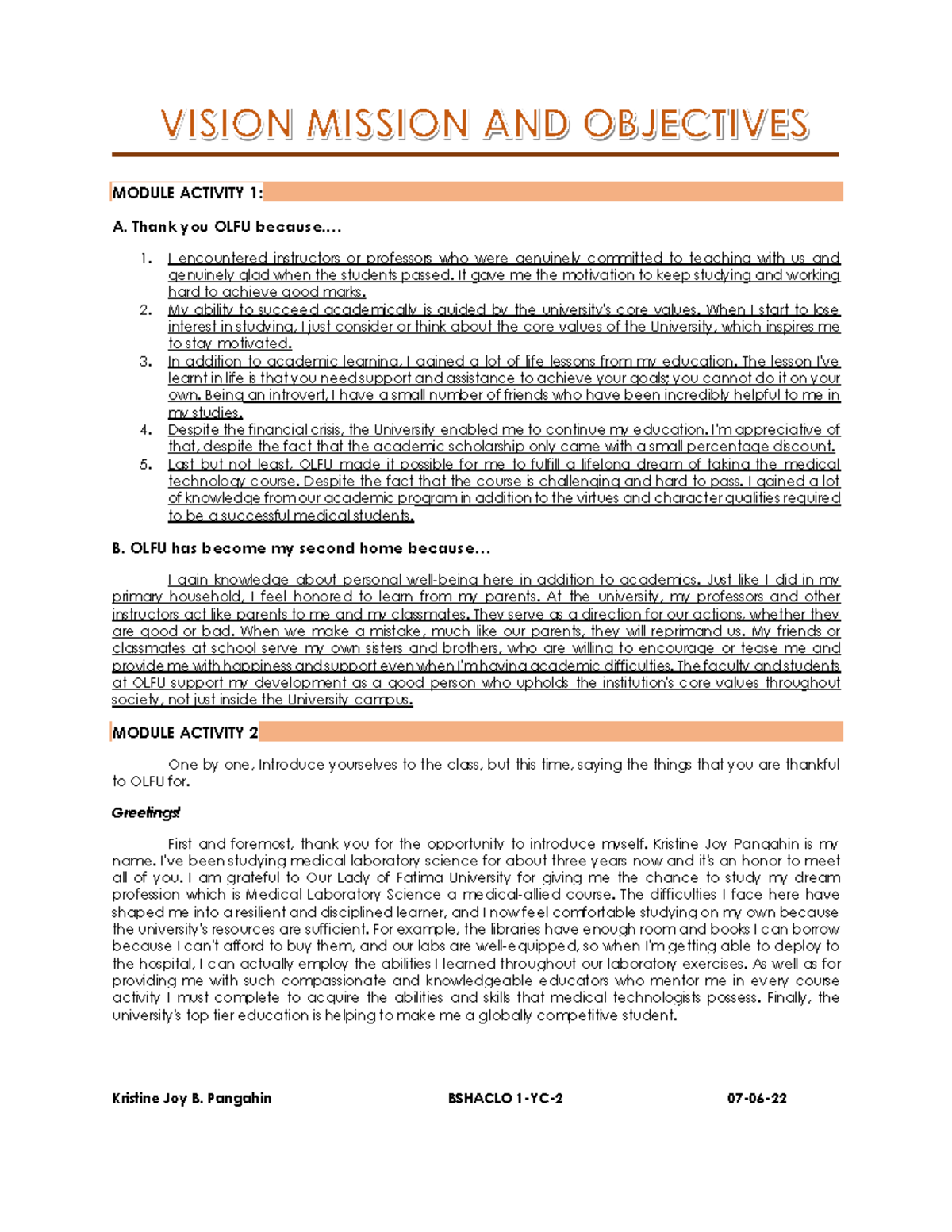 VRTS113 WEEK1 Vision, Mission AND Objectives MODULE ACTIVITY 1 A