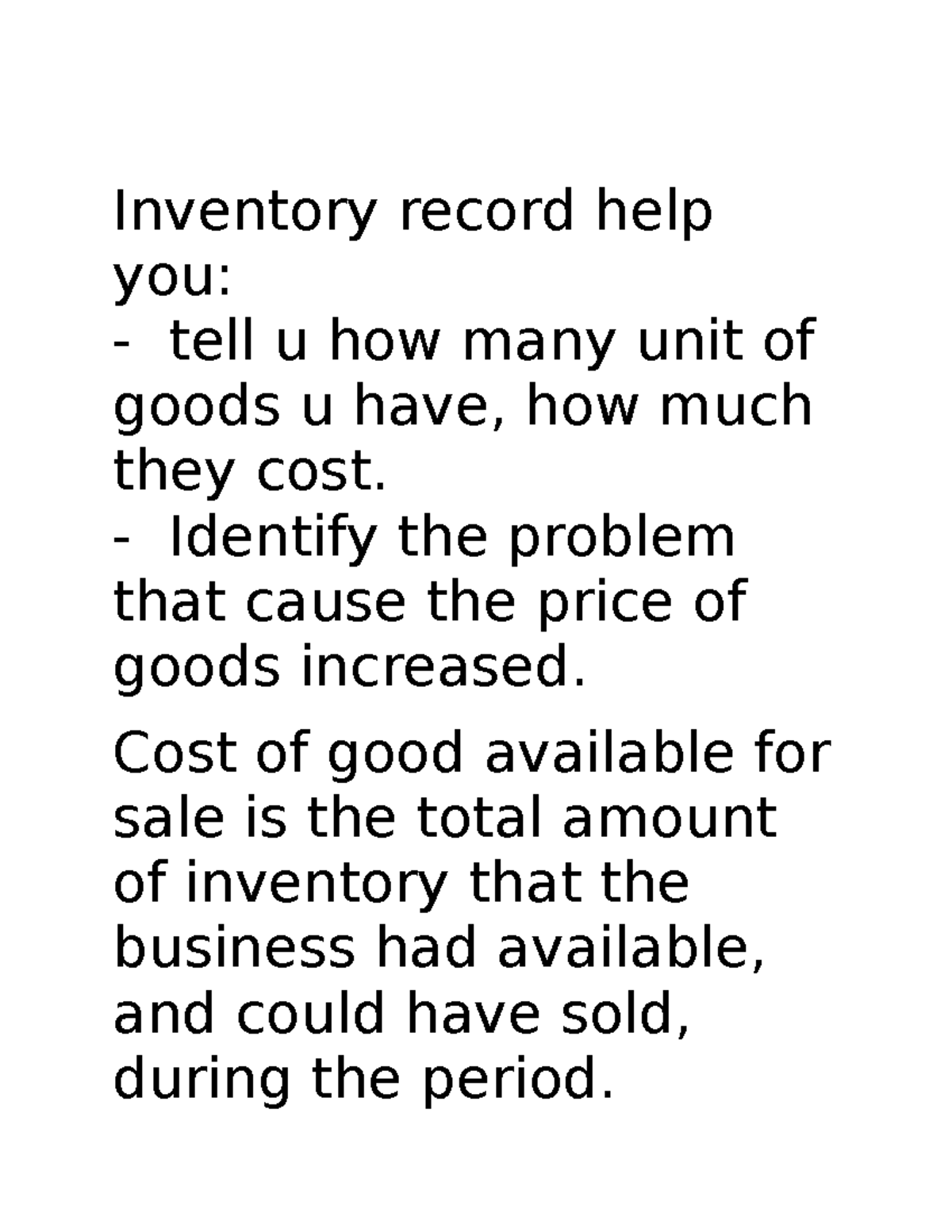 Chapter 6 inventory costing Inventory record help you tell u how