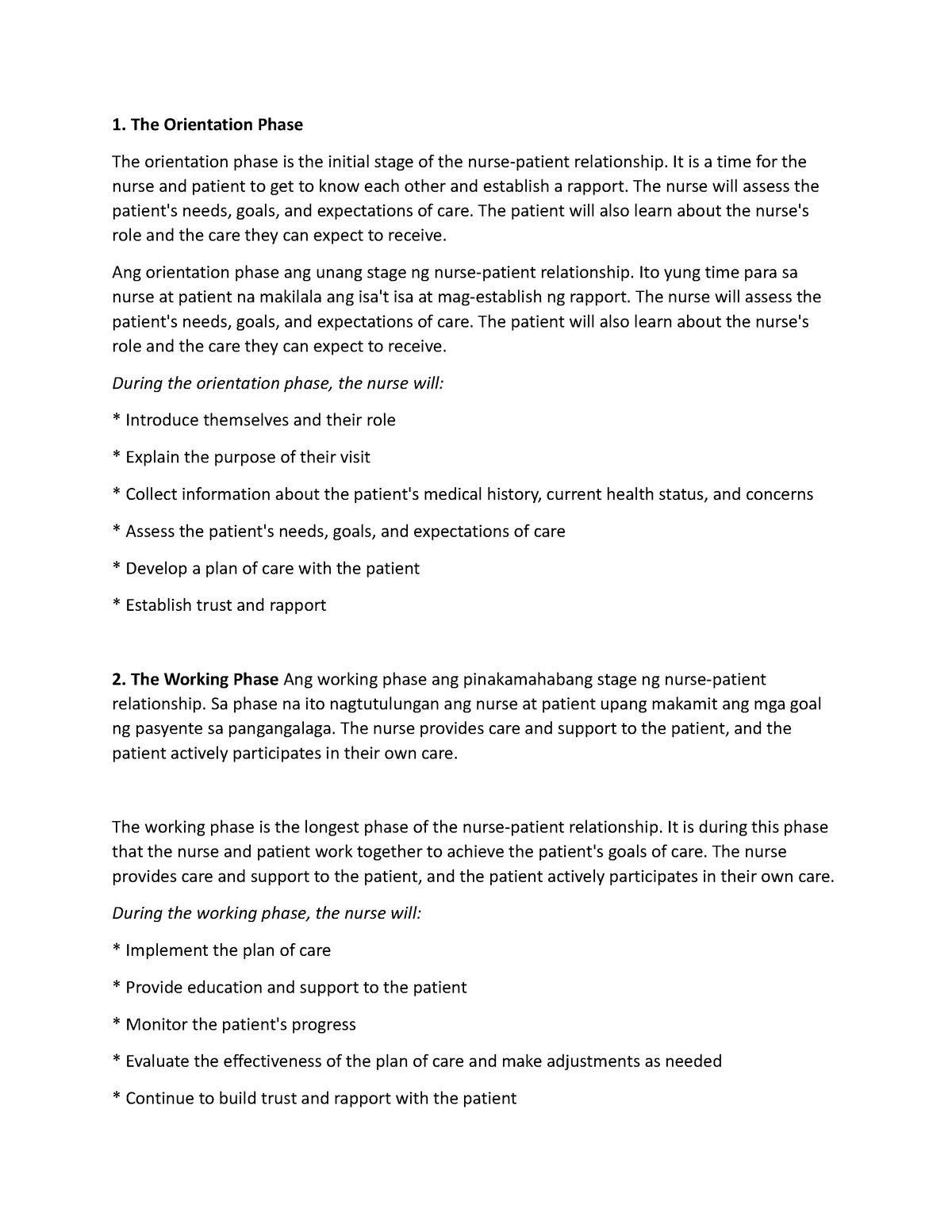 The Phases of the Nurse Patient Relationship - The Orientation Phase ...