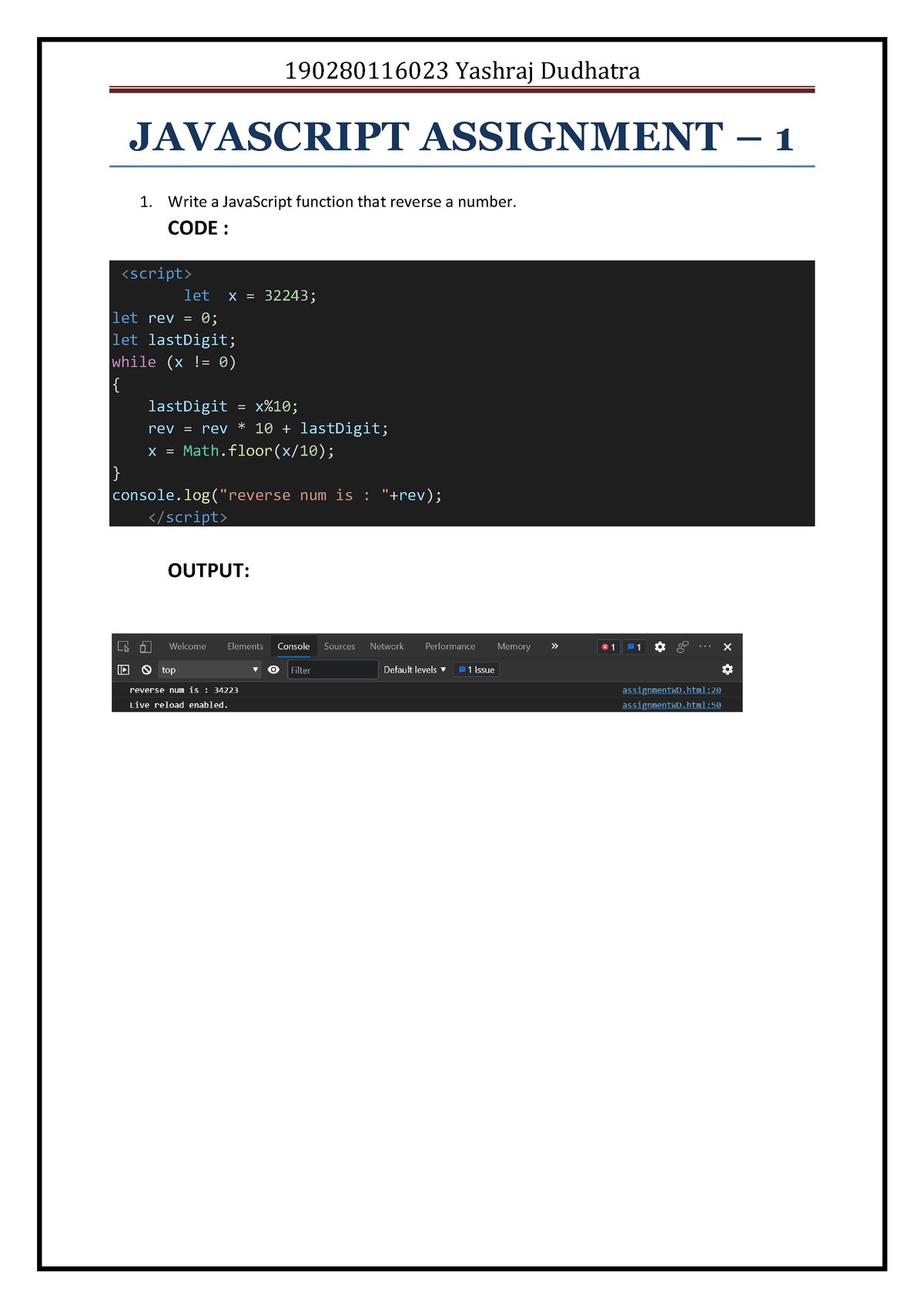 javascript practical assignment