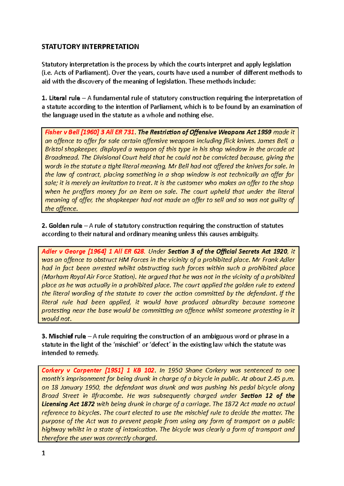 Workshop 1 -LAW1004-2 - STATUTORY INTERPRETATION Statutory ...