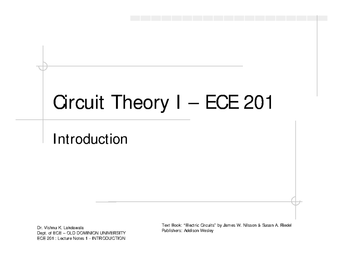 Chapter 1 - Lecture Notes - Circuit Theory I – ECE 201 I Ntroduction ...