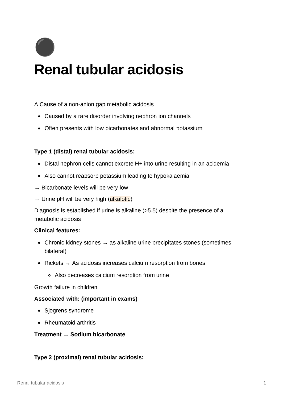 Renal Tubular Acidosis Studocu