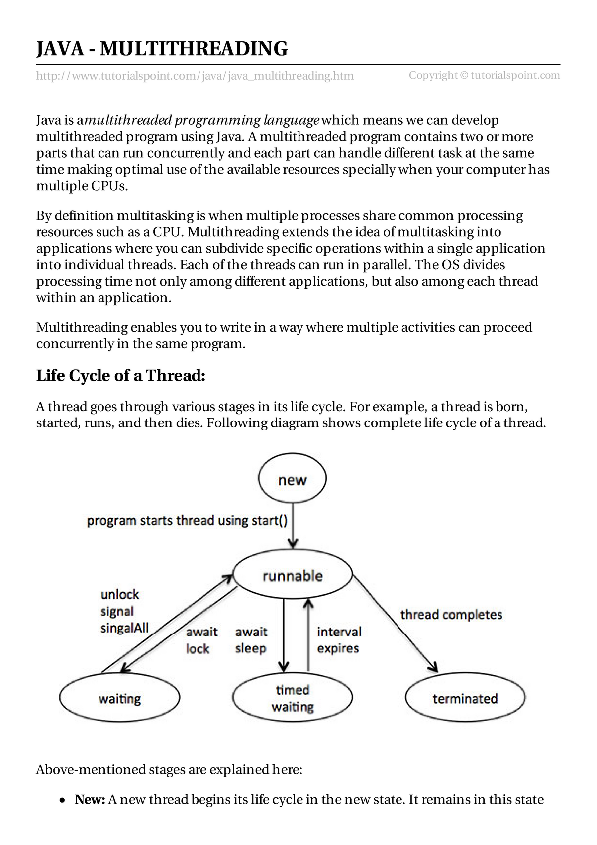 Multithreading - Lecture And Study Notes - Tutorialspoint/java/java ...