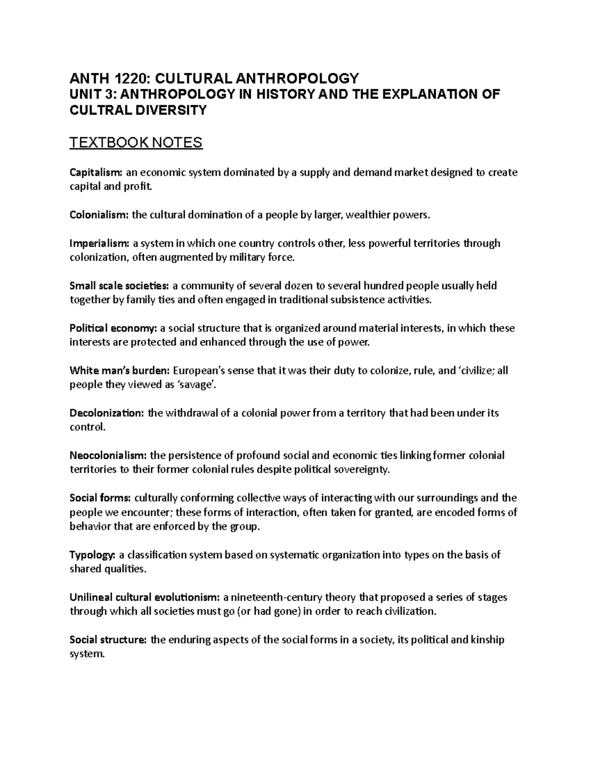 ANTH 1220 ch 3 - Lecture notes CH3 - ANTH 1220: CULTURAL ANTHROPOLOGY ...