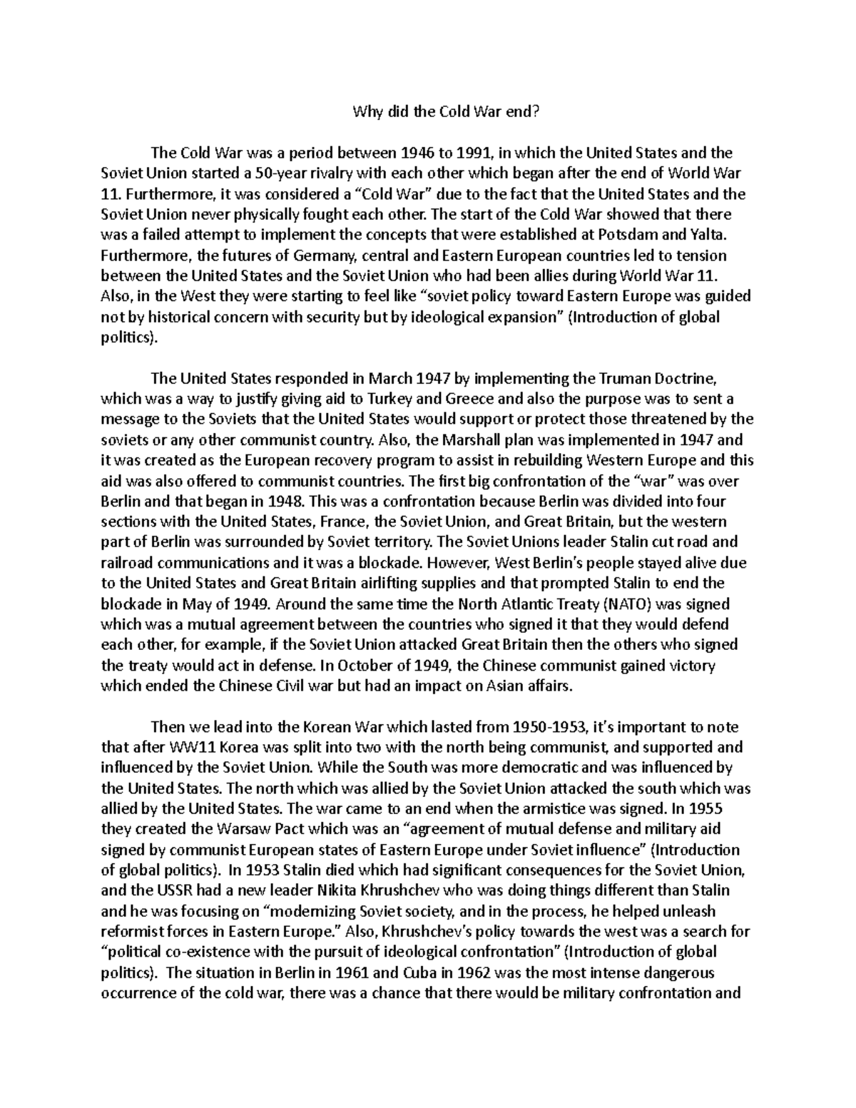 essay on end of cold war