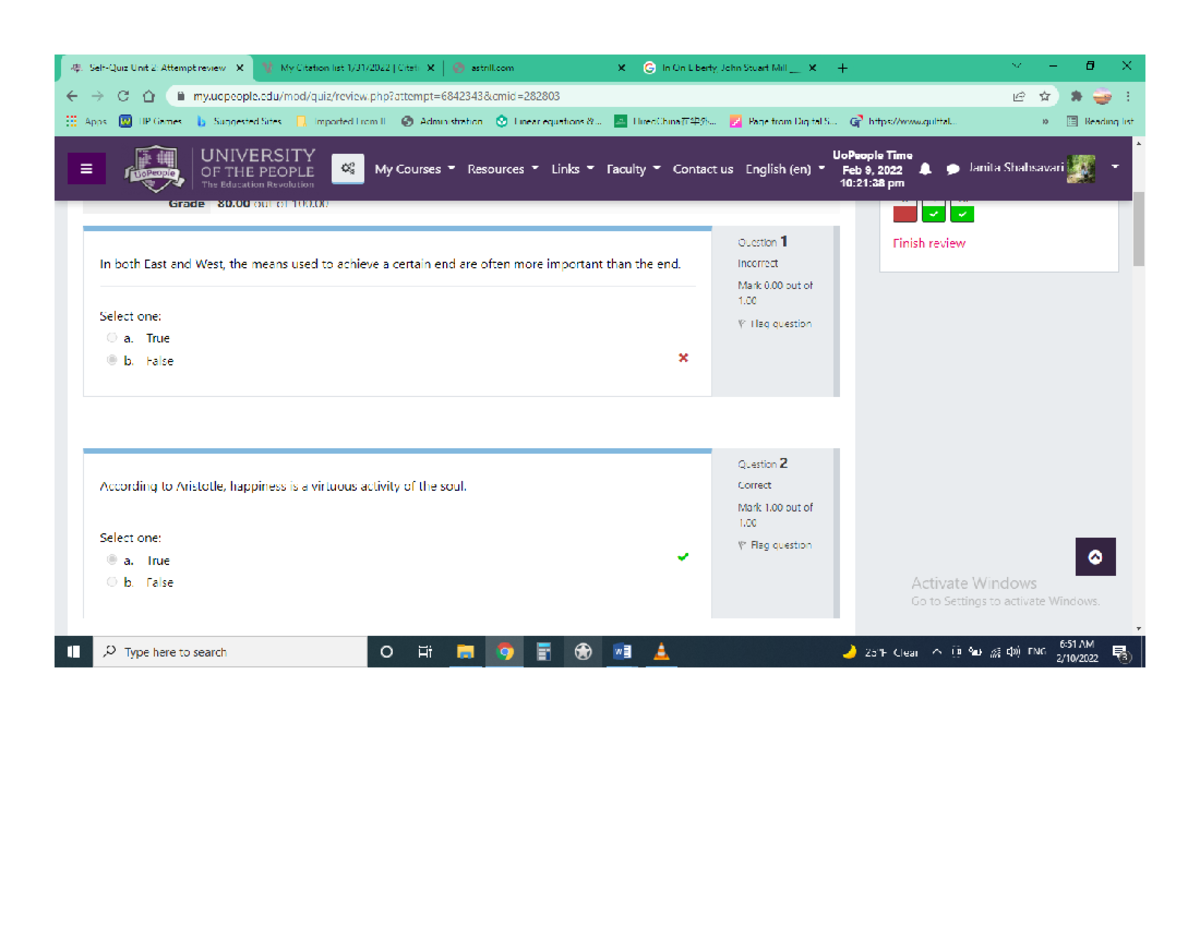 Unit 2 - Self Quiz - Unit 2: Attempt review My Citation list Citat ...