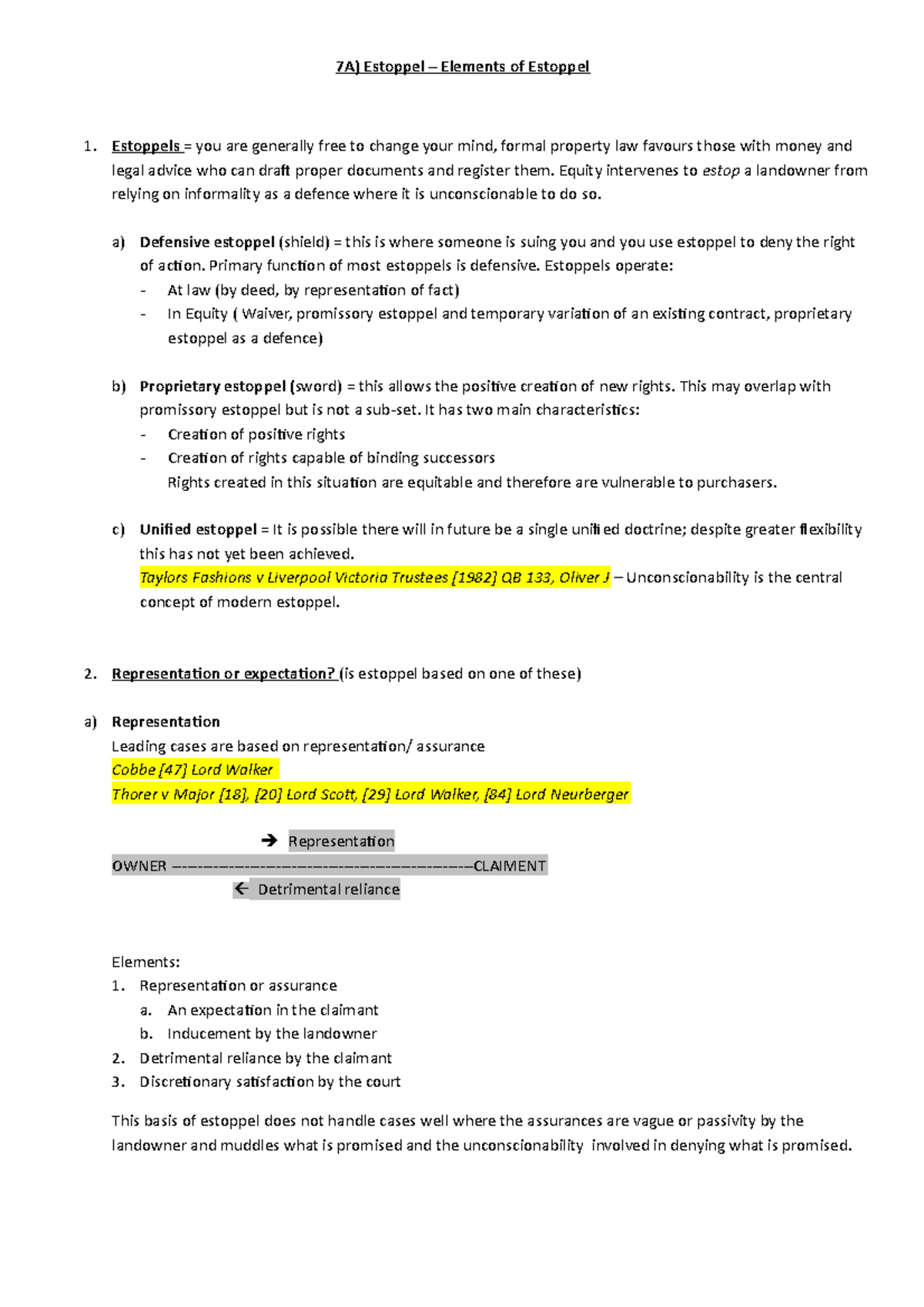 Estoppel Full lecture notes 7A) Estoppel Elements of Estoppel Estoppels = you are