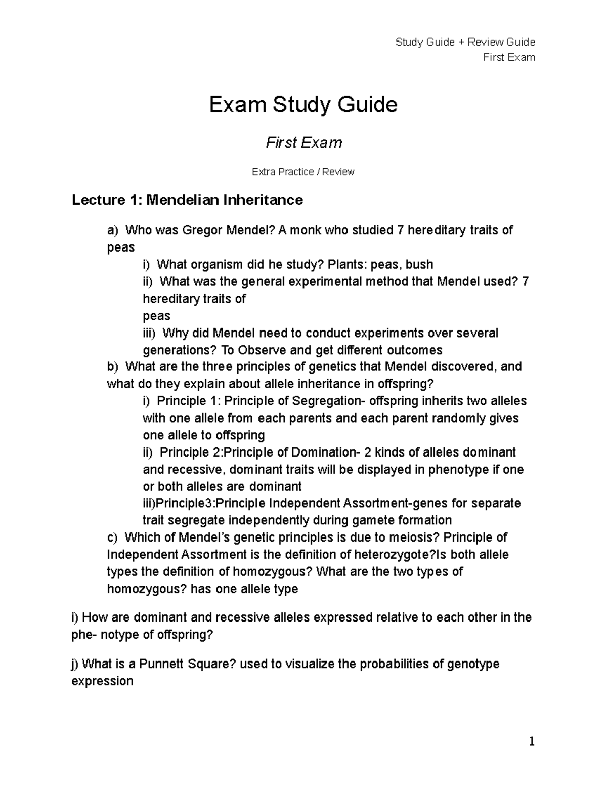 Exam 1 Guide - First Exam Exam Study Guide First Exam Extra Practice ...