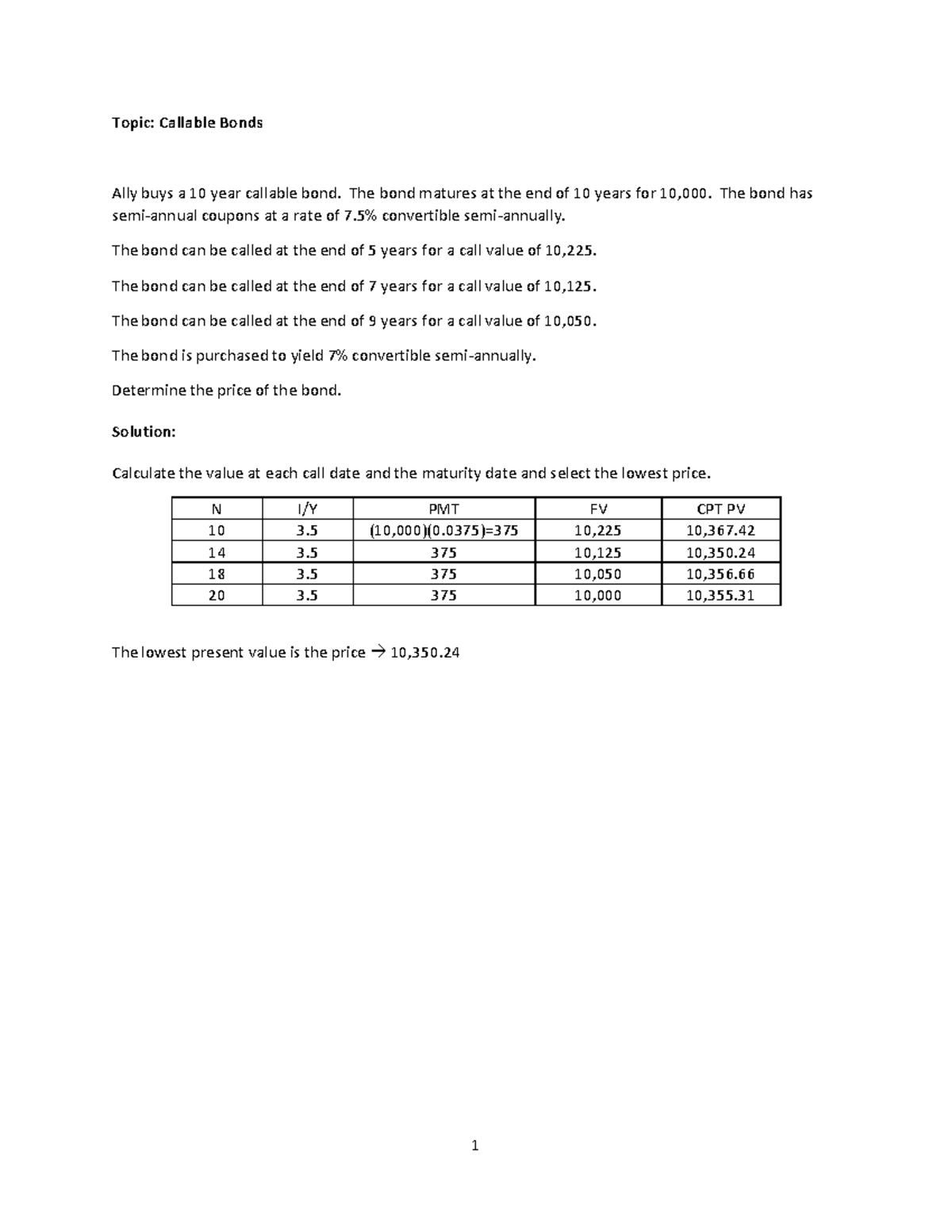 Callable Bonds - Topic: Callable Bonds Ally buys a 10 year callable ...