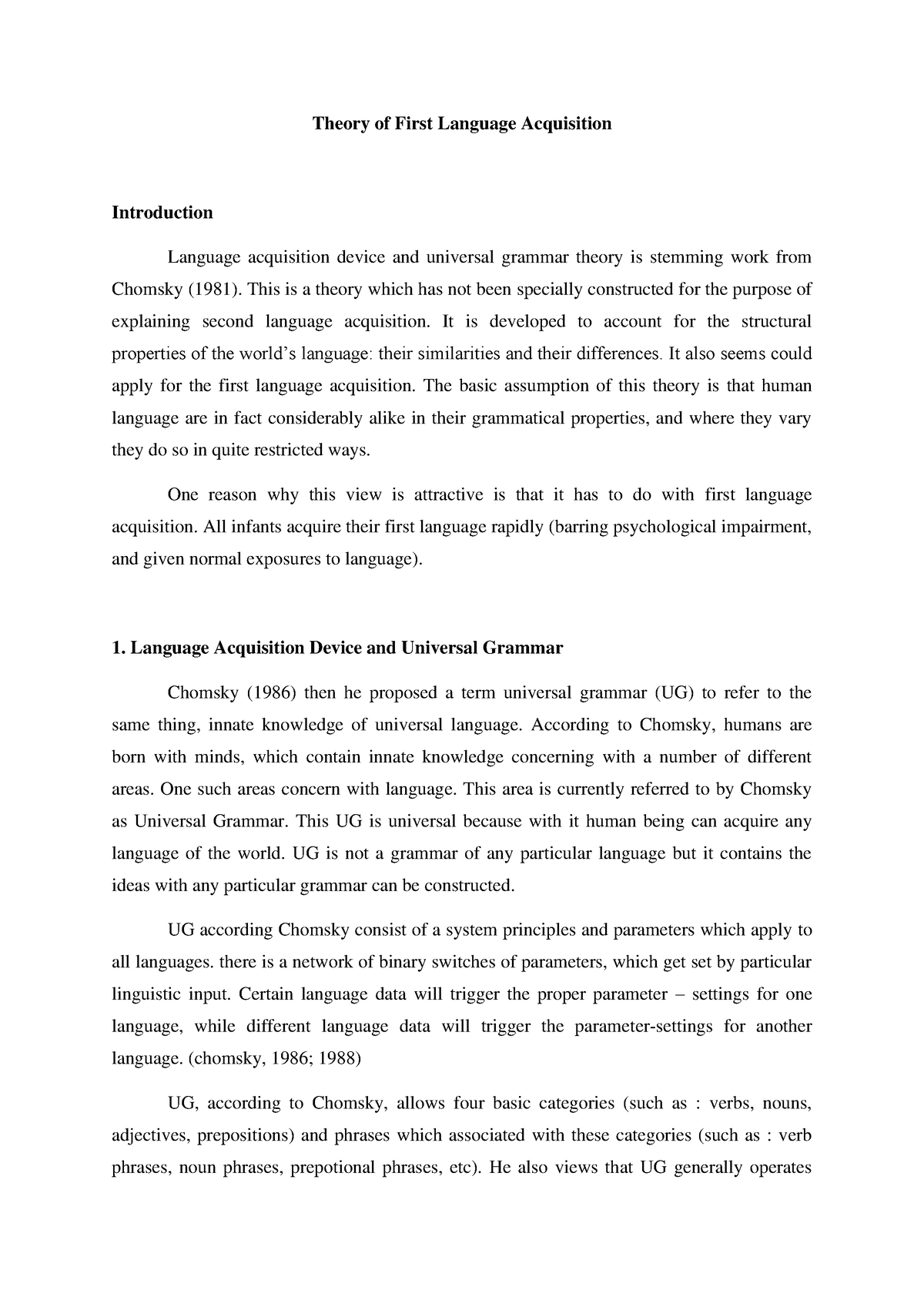 Theory of First Language Acquisition - Theory of First Language ...