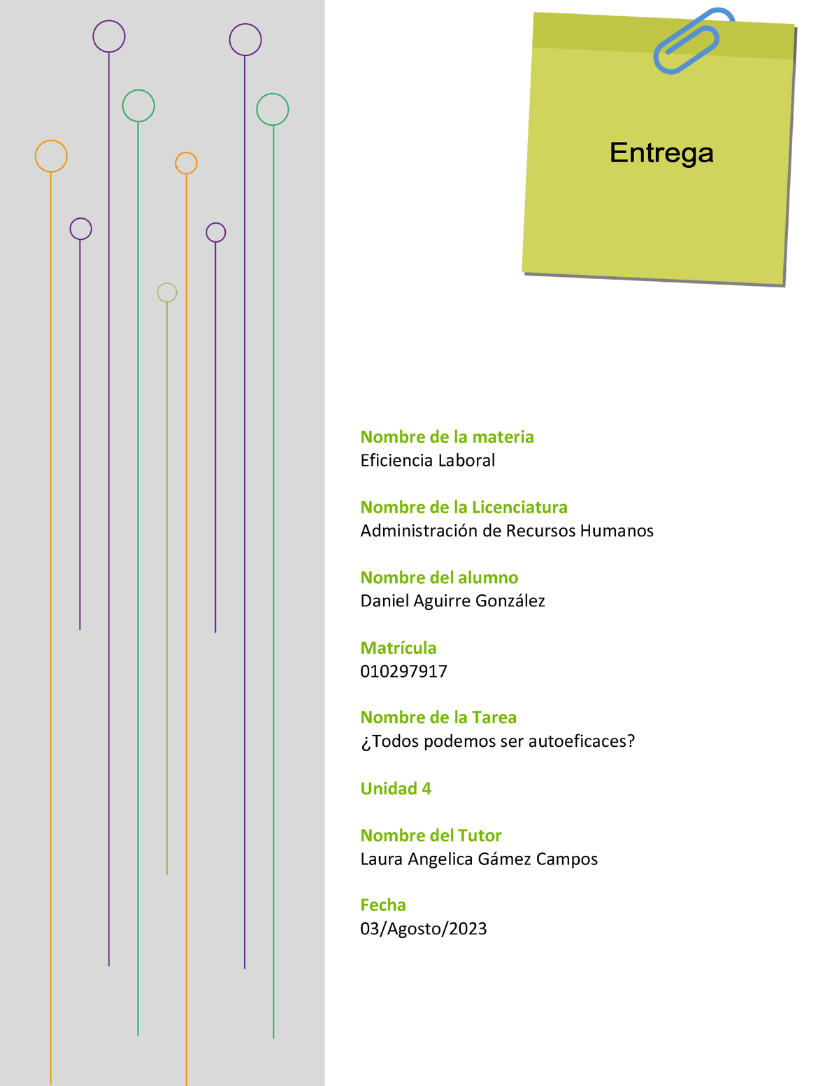 Eficiencia Laboral - Tarea 4 - Todos Podemos SER Autoeficaces - Nombre ...