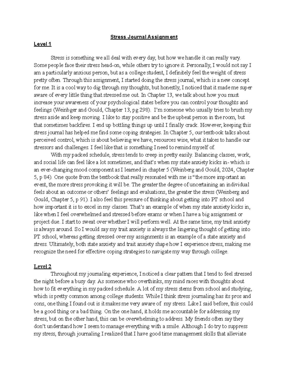 stress journal assignment 1 - Stress Journal Assignment Level 1 Stress ...