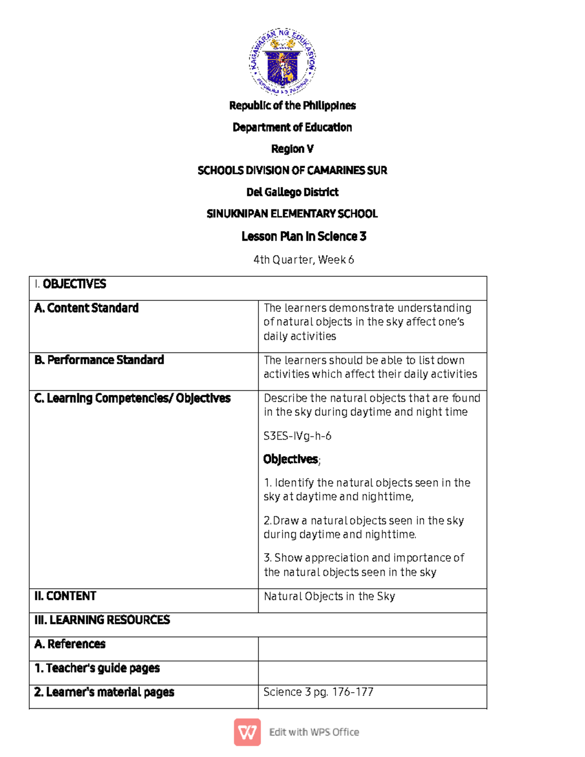 5ESScience - Lesson Plan in Science - Republic of the Philippines ...