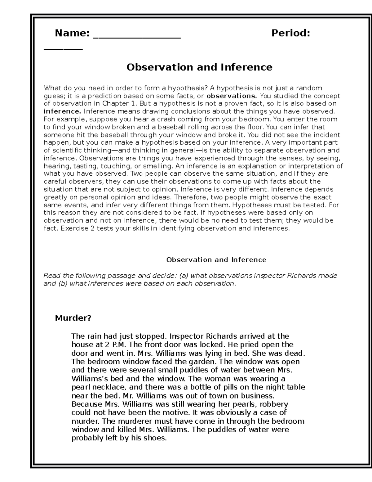 Evelyn Observation vs. Inference WS - Name: __________________ Period ...