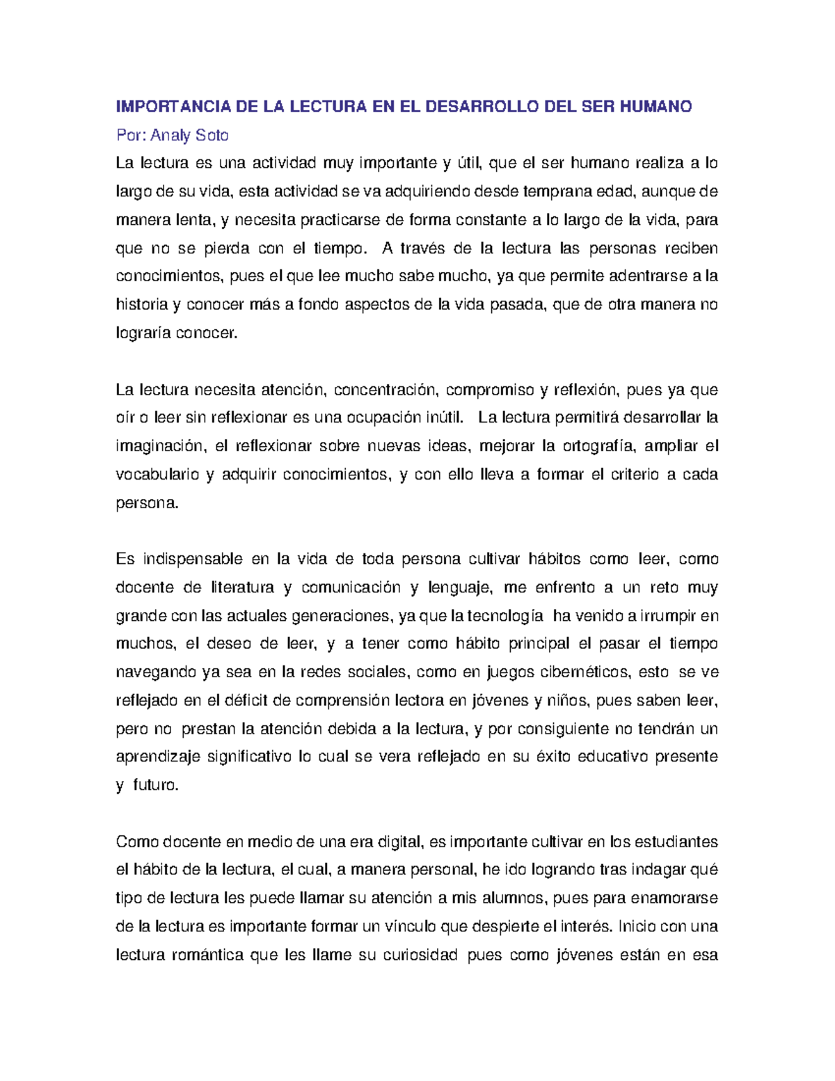 LA Importancia DE LA Lectura PARA LOS Niños Y Niñas EN SU Proceso DE ...
