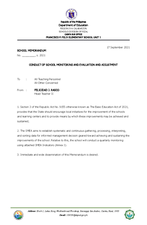 School MEMO SLAC ON RPMS Action Research - Republic of the Philippines ...