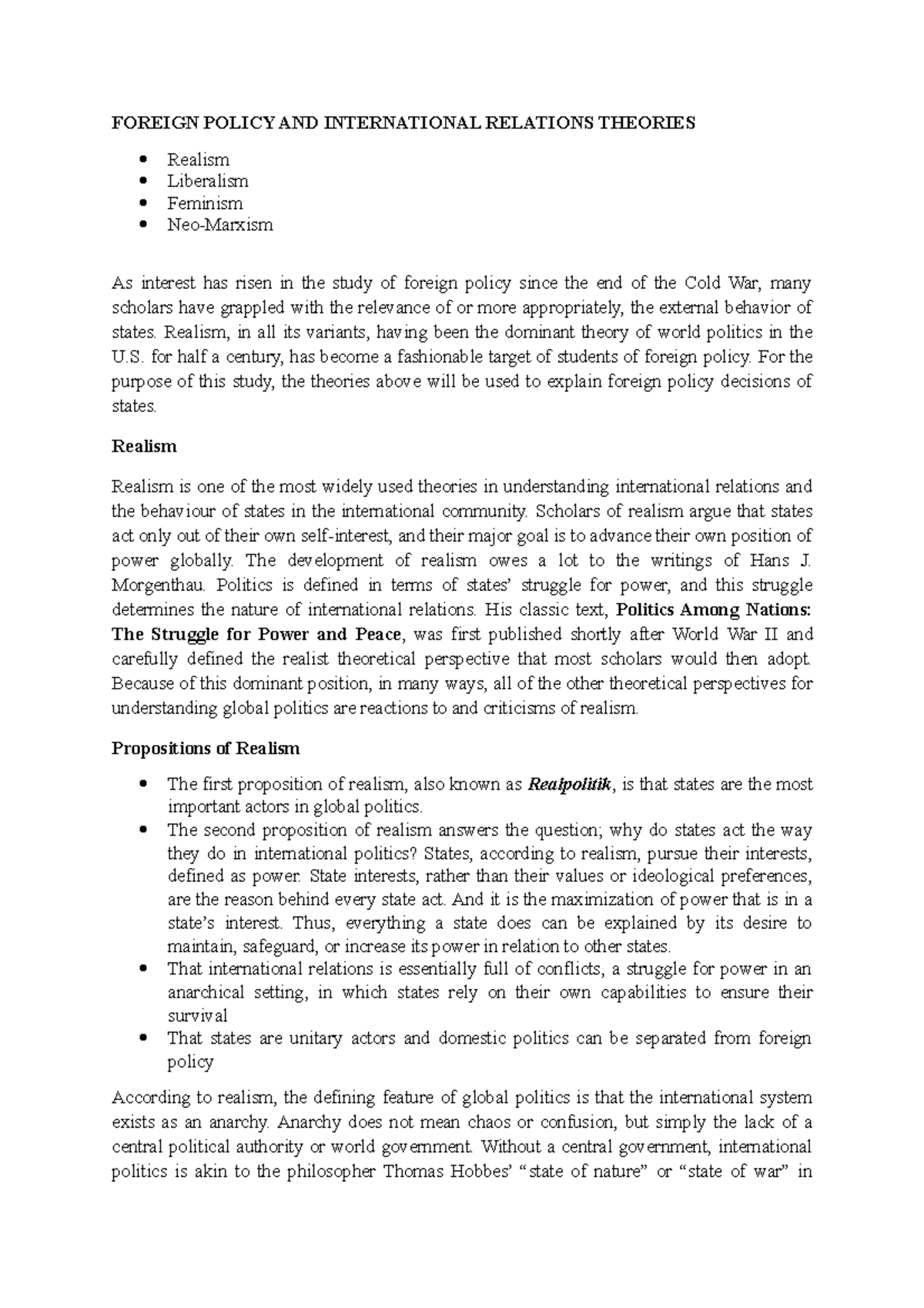 Foreign Policy AND International Relations Theories - FOREIGN POLICY ...