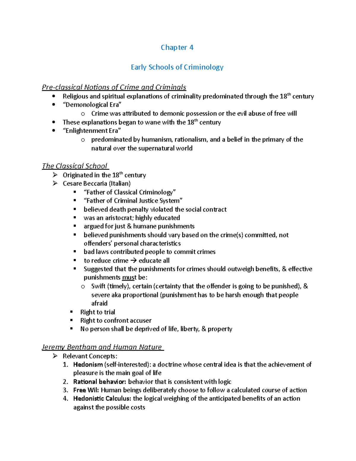 Chapter 4 CRIM - Lecture notes 4 - Chapter 4 Early Schools of ...