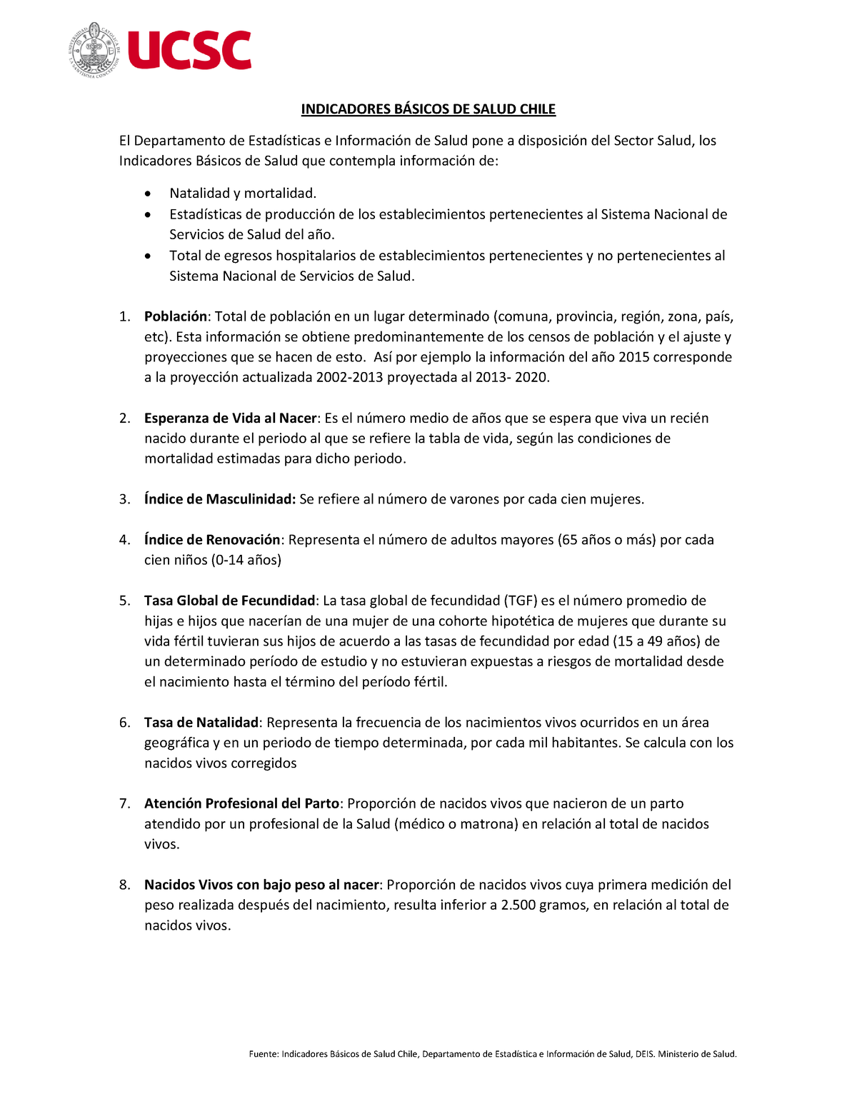 Indicadores Basicos De Salud UCSC - INDICADORES B¡SICOS DE SALUD CHILE ...