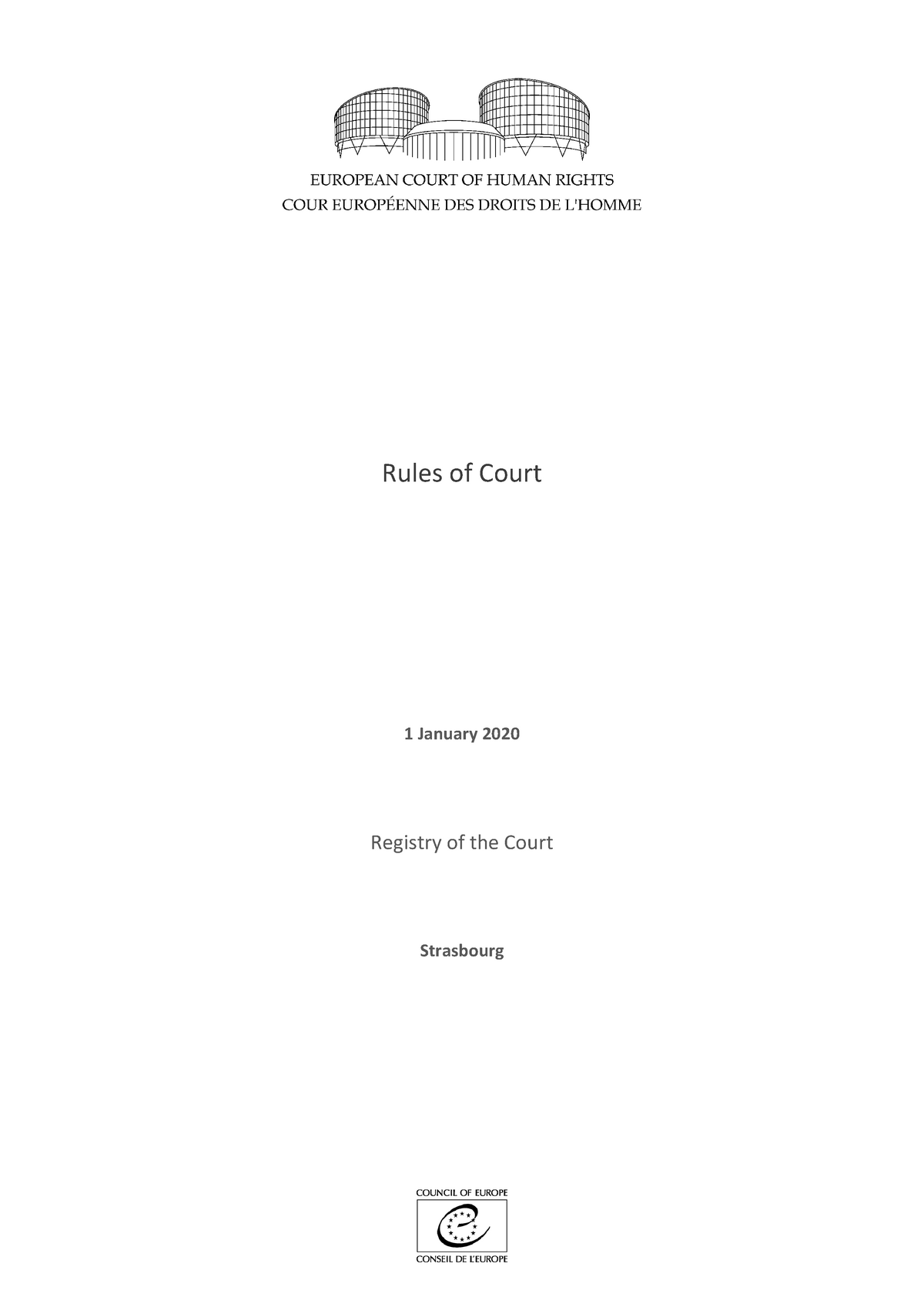 Rules Of The Court ECtHR Rules Of Court 1 January 2020 Registry Of 