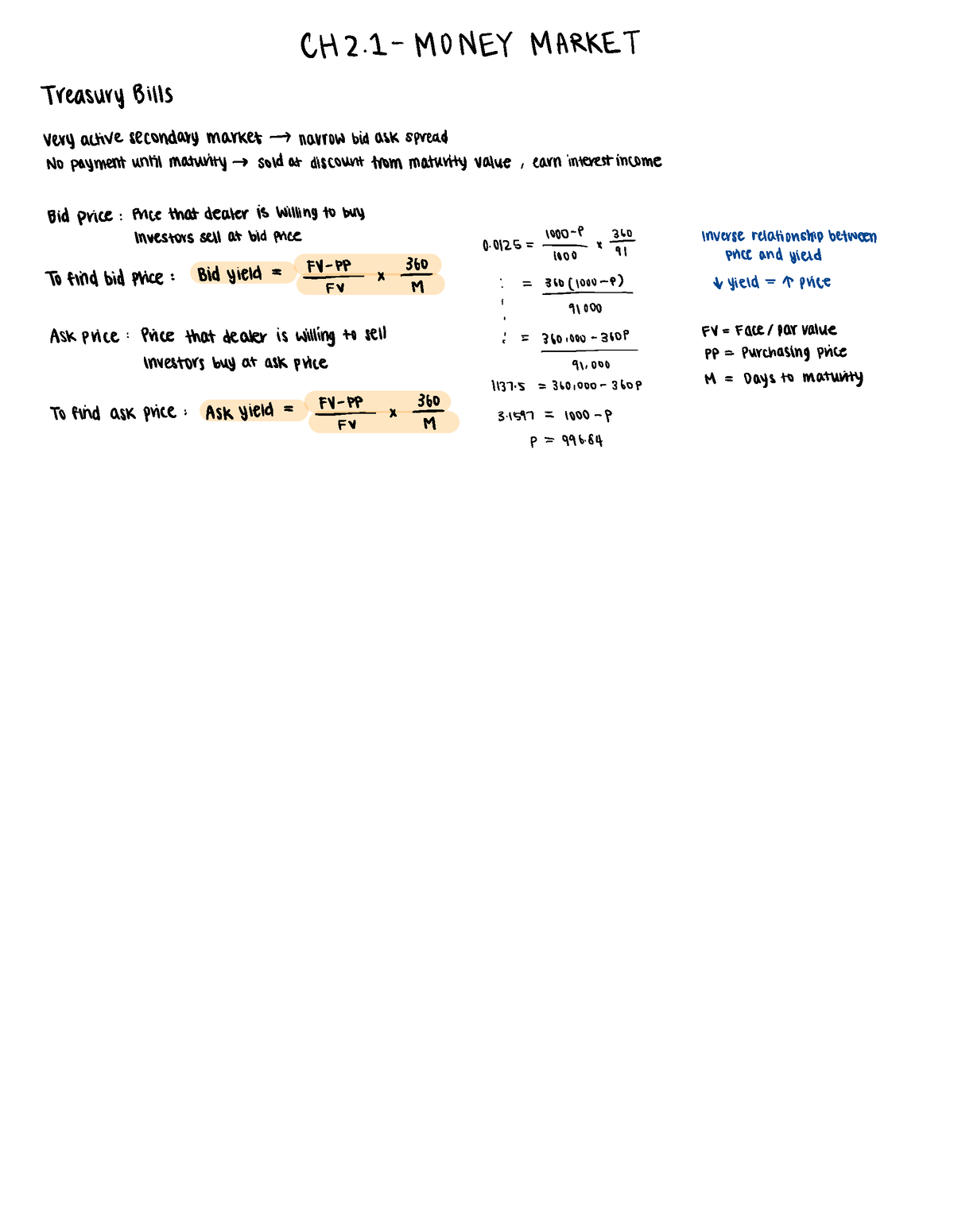 Investments Chapter 2 - Markets - CH 2. 1- MONEY MARKET Treasury Bills ...