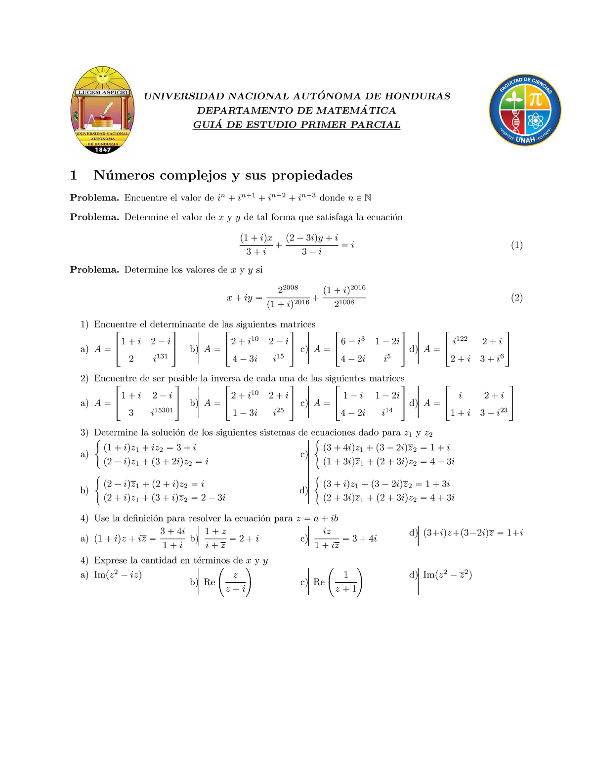 Mm 502 Guia Primer Parcial Universidad Nacional Aut ́onoma De Honduras Departamento De Matem 1249