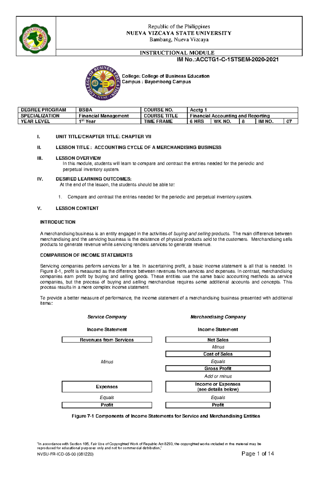 Module VII Accounting Cycle OF A Merchandising Business - NUEVA VIZCAYA ...