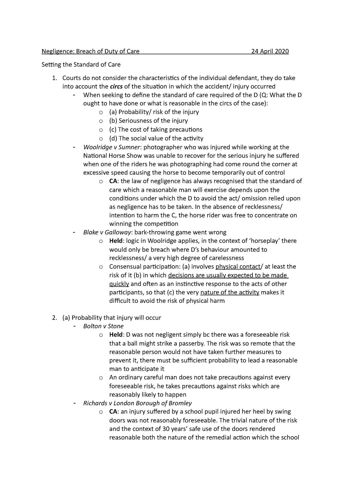 exam-notes-breach-revision-concentrate-negligence-breach-of-duty