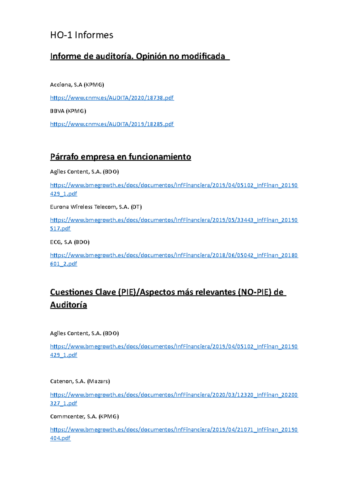 HO1 Infomes - Informes de auditoria - HO-1 Informes Informe de ...