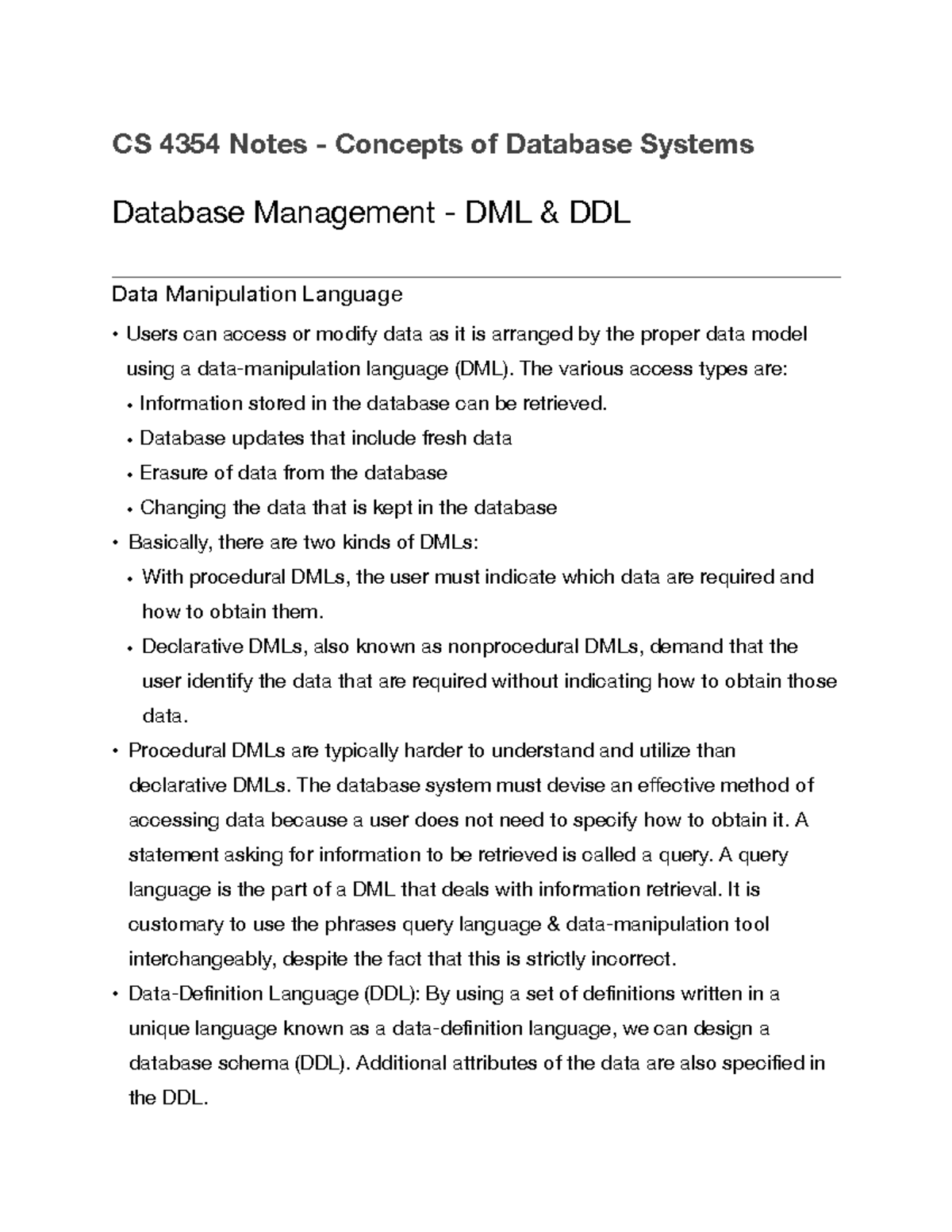 CS 4354 Lecture Notes - L3 - CS 4354 Notes - Concepts of Database ...