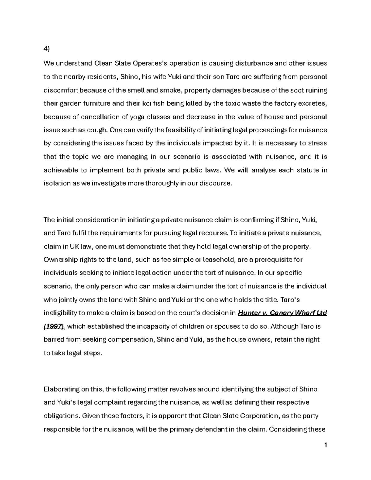 Tort Law 2024 Answer - 4) We understand Clean Slate Operates’s ...