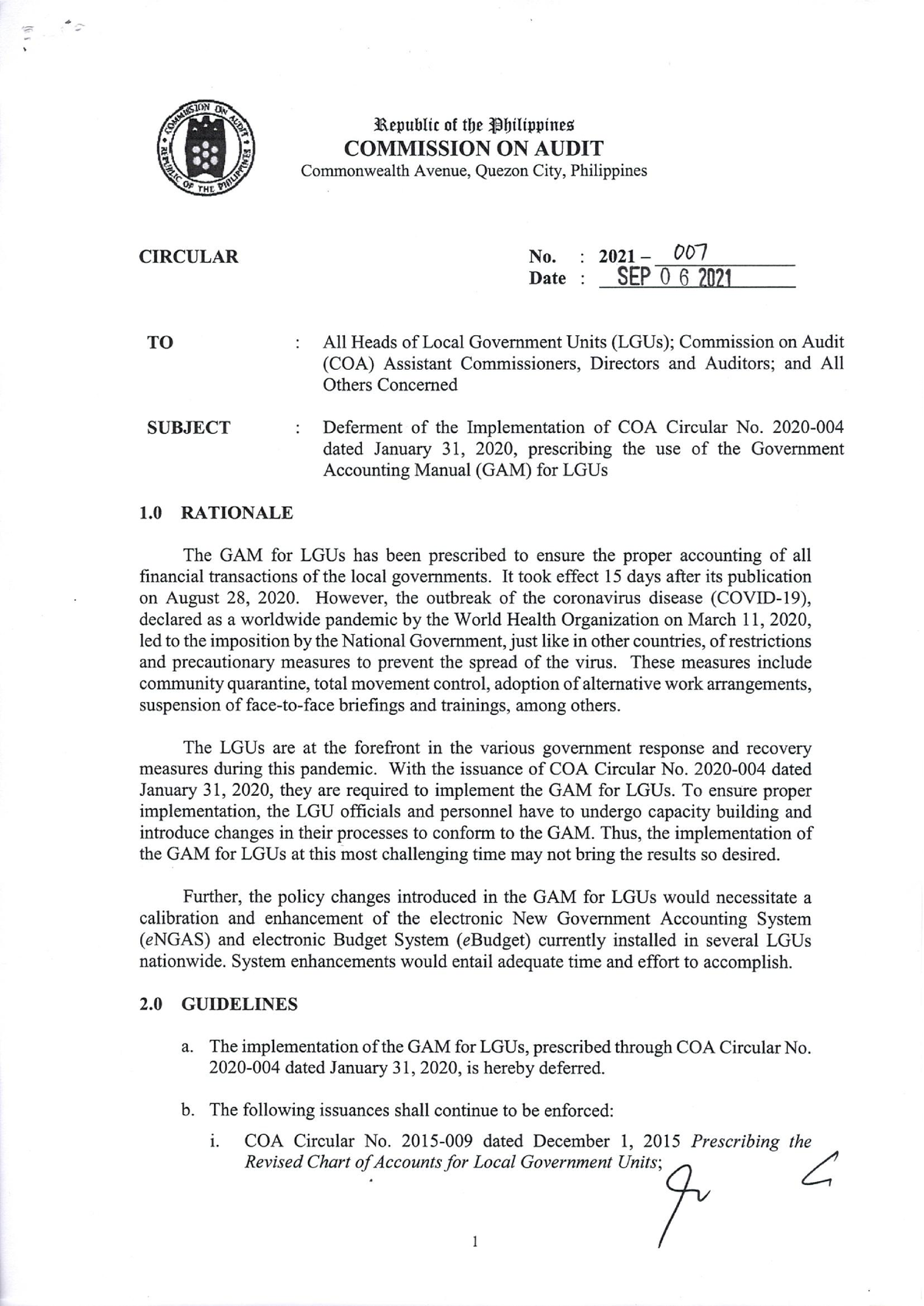 COA- Circular-NO - Memorandum Order - Bachelor of Science in ...