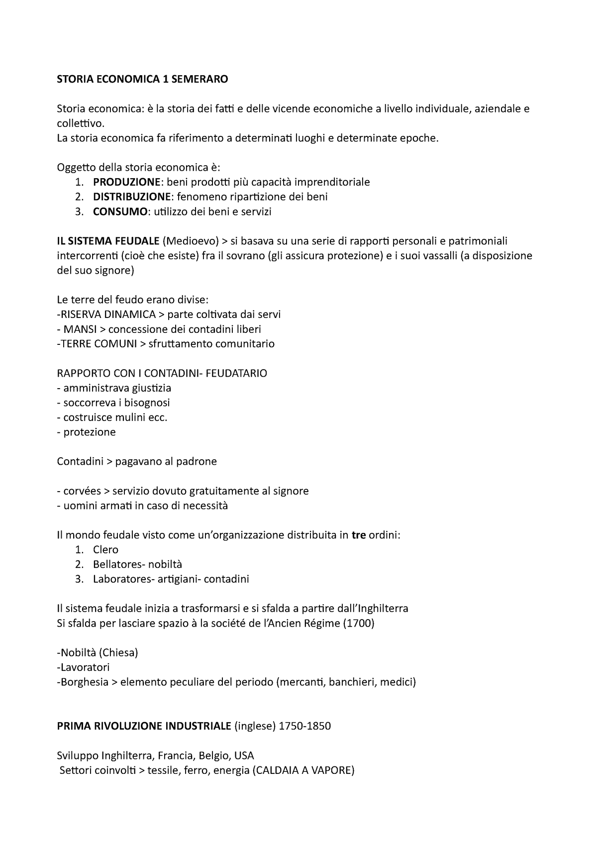 Appunti PER Esame - STORIA ECONOMICA 1 SEMERARO Storia economica: è la ...