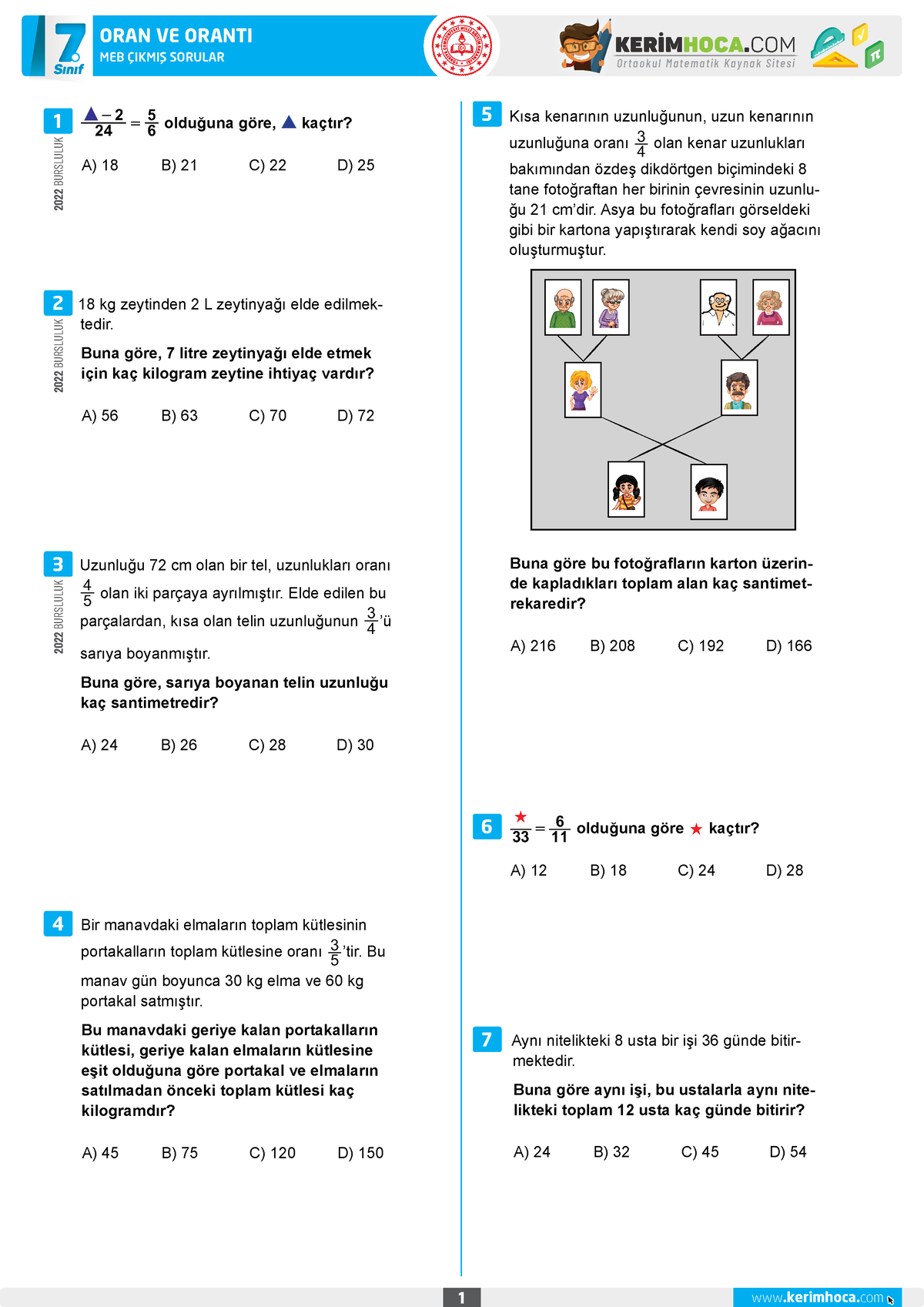 7.6 Oran Ve Orantı - MEB Çıkmış Sorular - MEB ÇIKMIŞ SORULAR KERİMHOCA ...